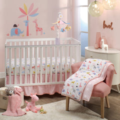 Lambs & Ivy Snuggle Jungle pastel elastic edge ensuring snug crib fit