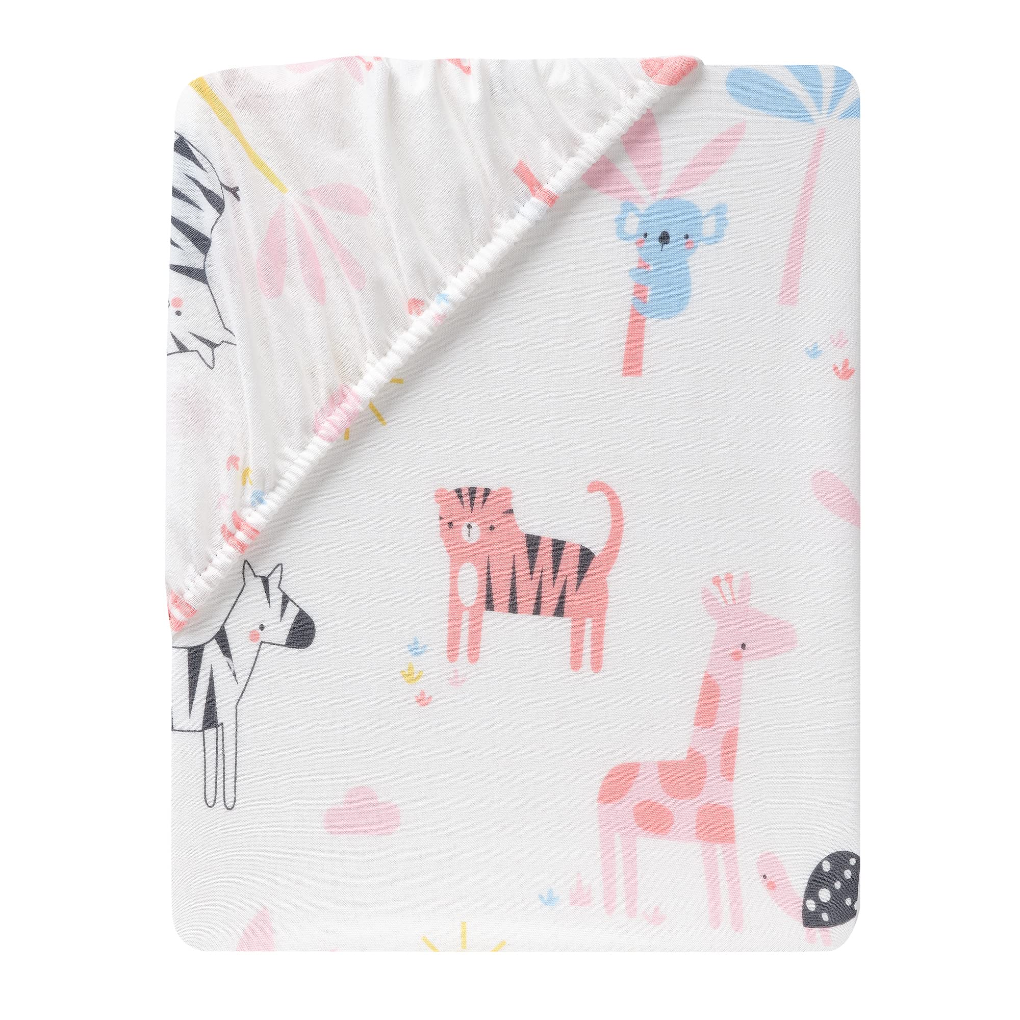 Lambs & Ivy Snuggle Jungle pastel print detail featuring safari animals