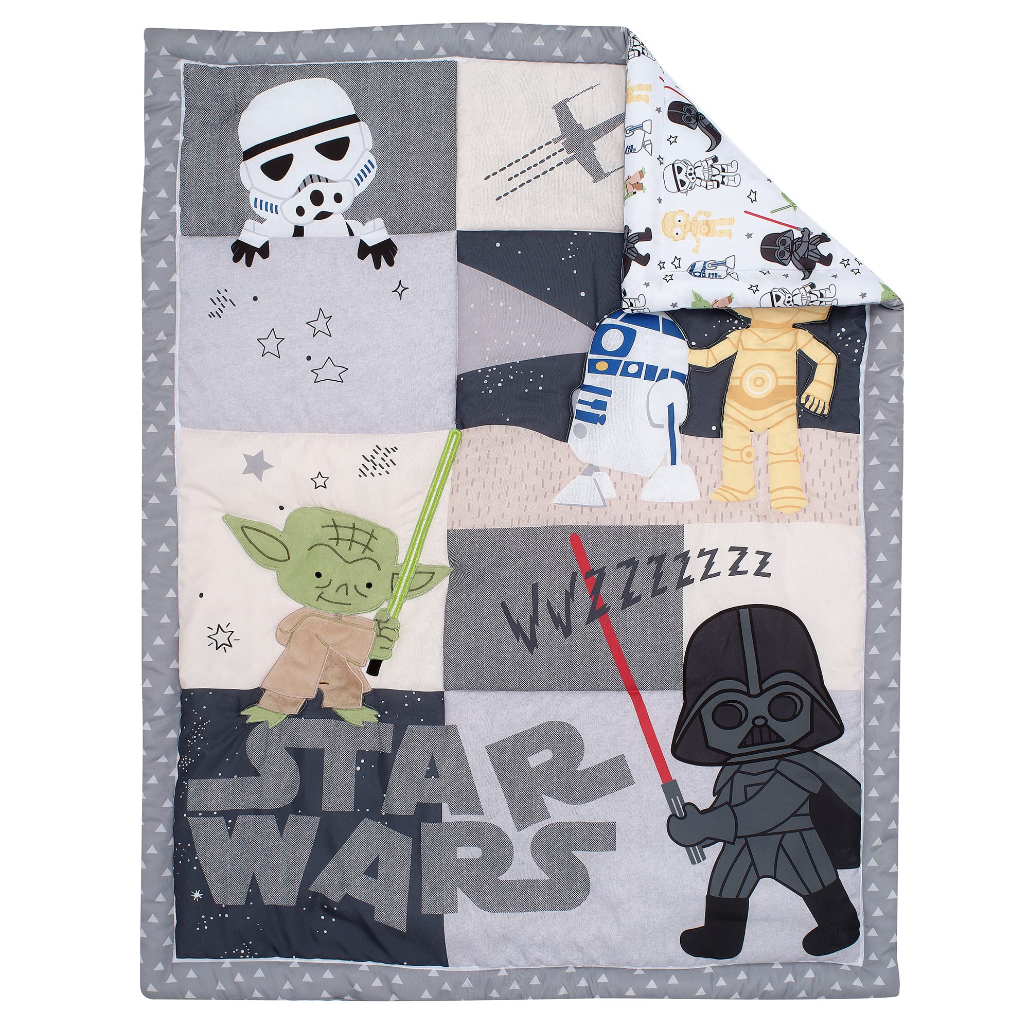 Lambs & Ivy Star Wars fitted sheet with elastic around edge for secure crib fit