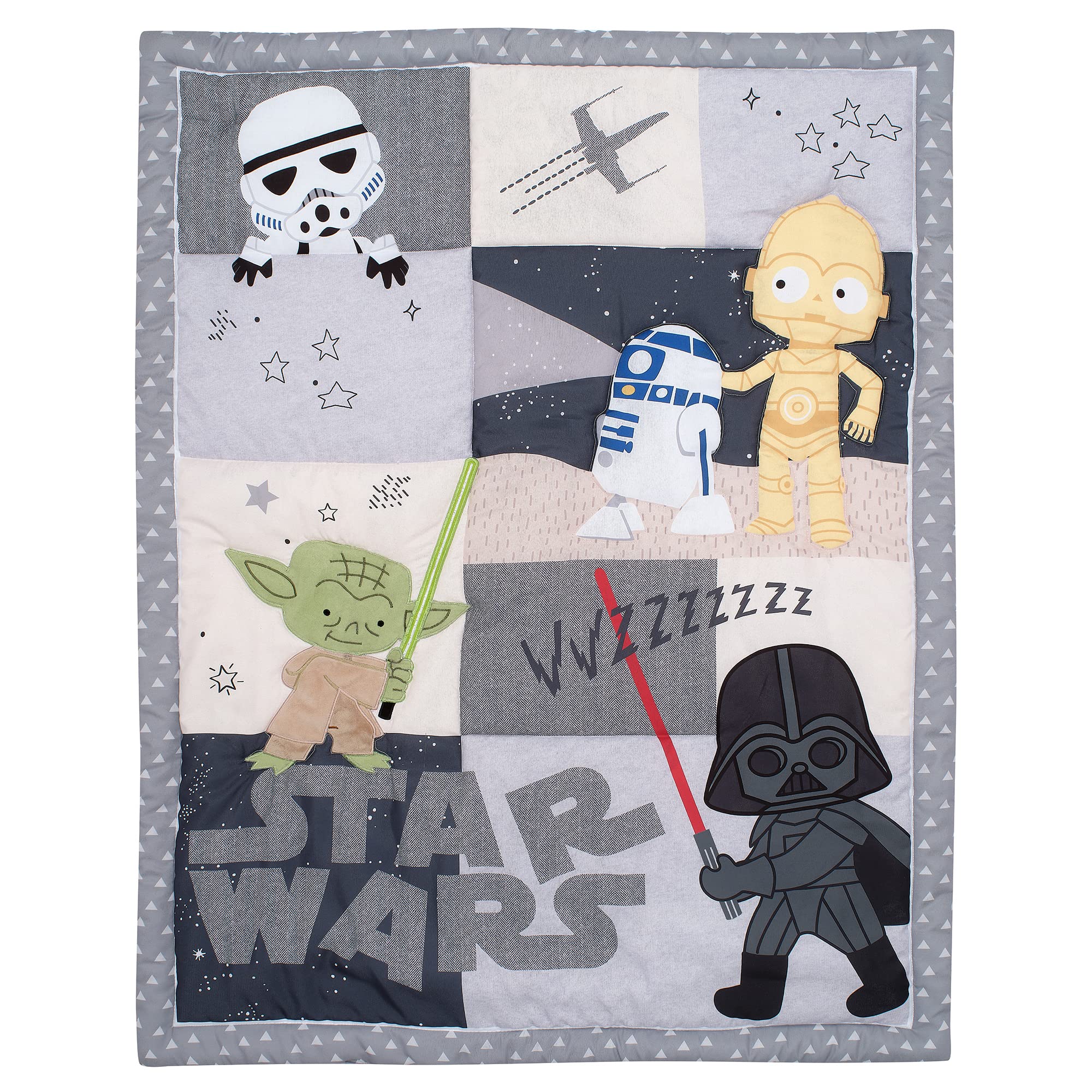 Lambs & Ivy Star Wars sheet closeup showing elastic around edge