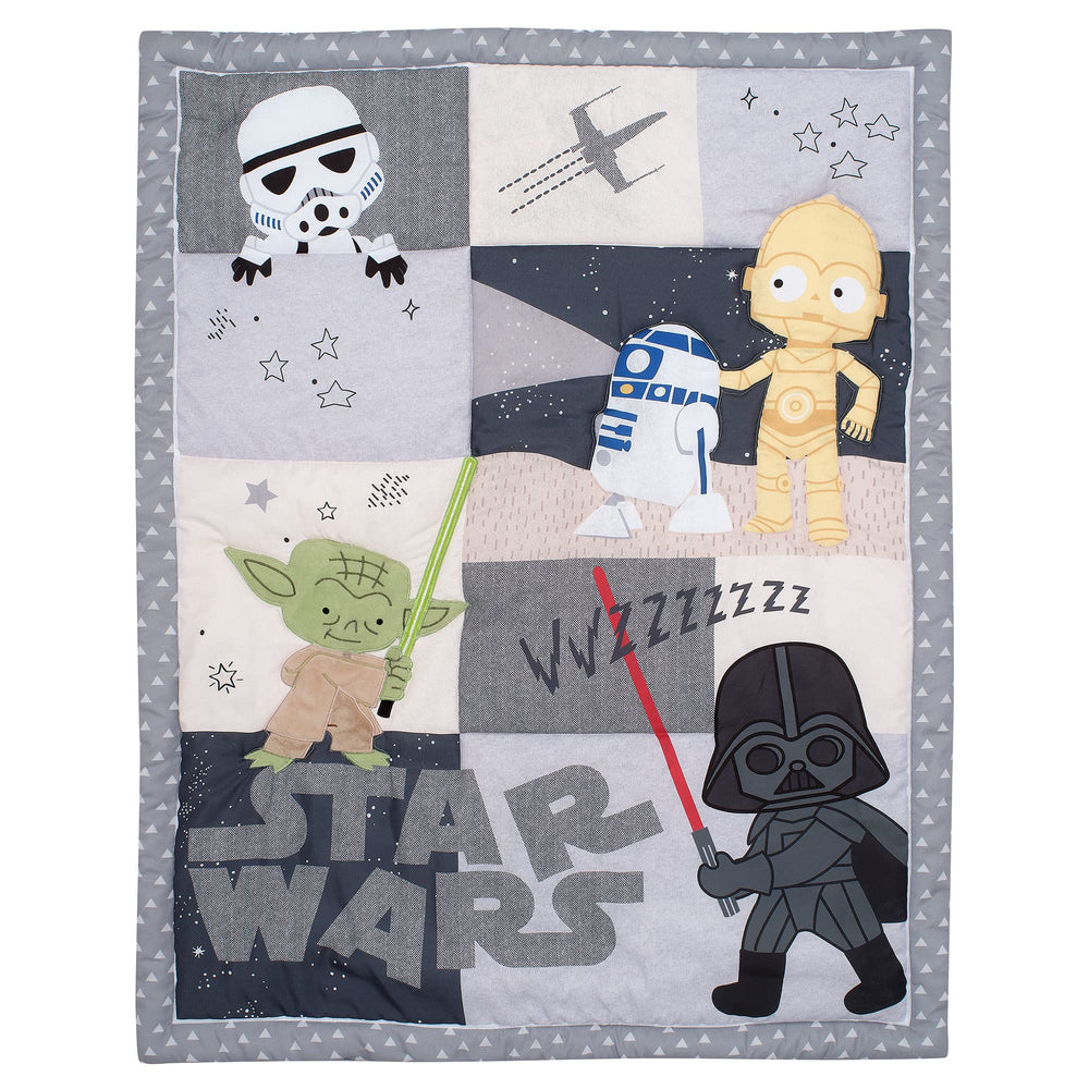 Lambs & Ivy Star Wars sheet closeup showing elastic around edge