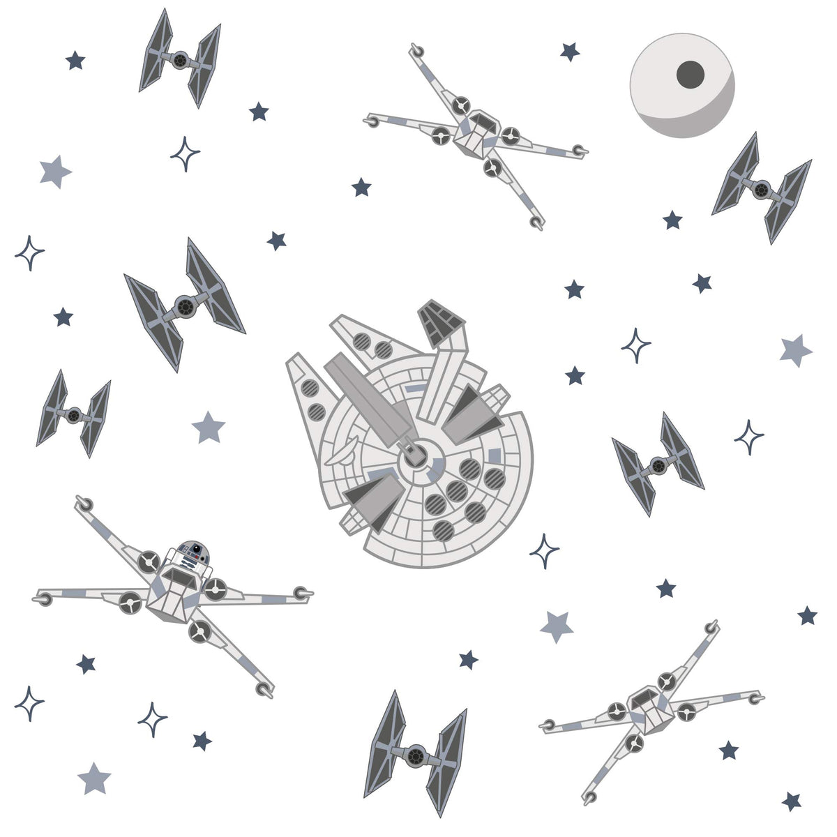 Lambs & Ivy Star Wars Millennium Falcon decal creates an exciting space-themed focal point for playtime.
