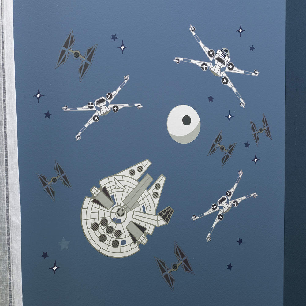 Lambs & Ivy Star Wars Tie Fighter decal sparks galactic battles and bedtime storytelling.