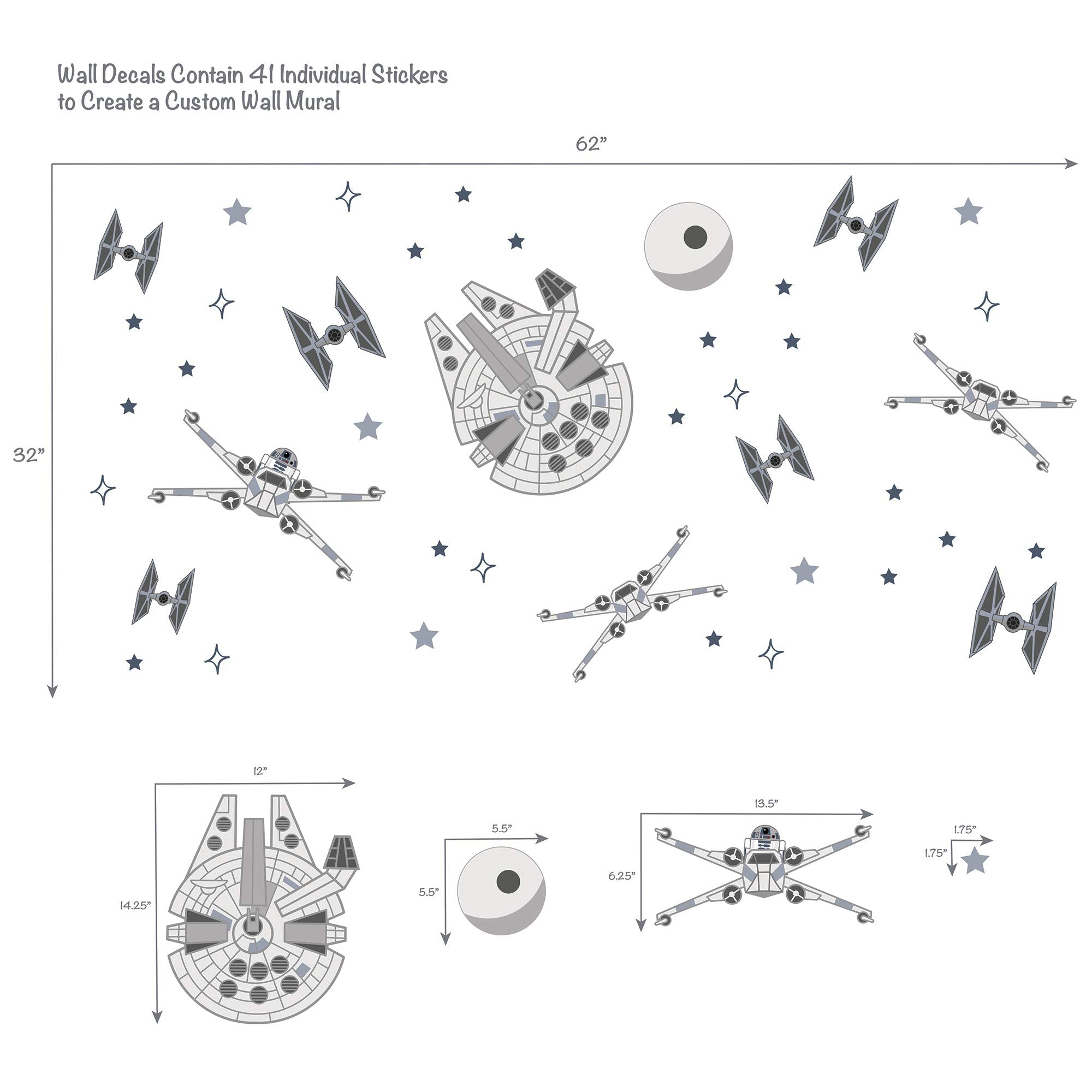 Lambs & Ivy Star Wars X-Wing decal inspires imaginative spacecraft scenes on smooth walls.
