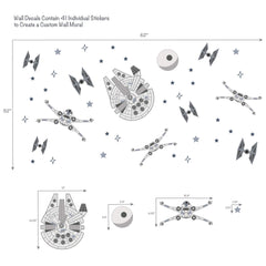 Lambs & Ivy Star Wars X-Wing decal inspires imaginative spacecraft scenes on smooth walls.