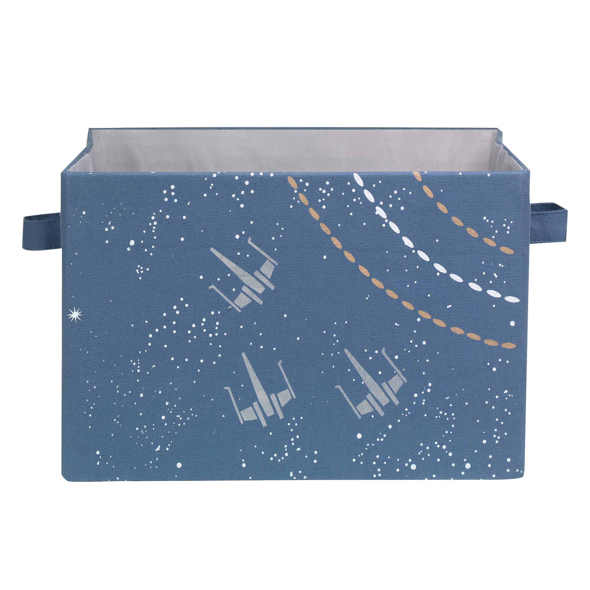 Lambs & Ivy Star Wars Galaxy storage bin front view with X-Wings for toy organization.