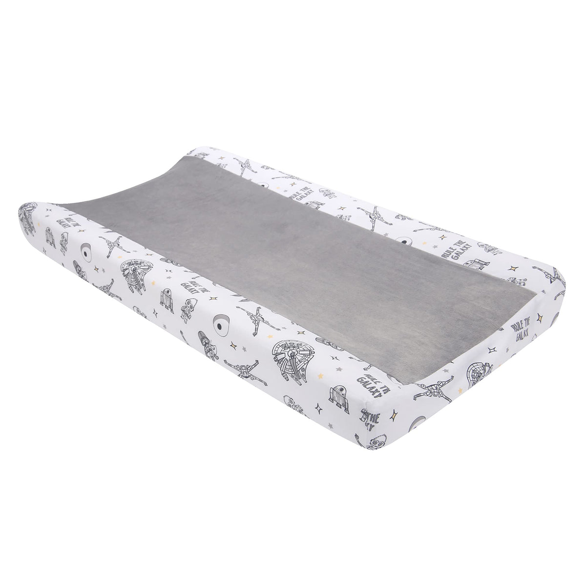 Lambs & Ivy Star Wars Millennium Falcon cover front view with soft minky center for diaper changes