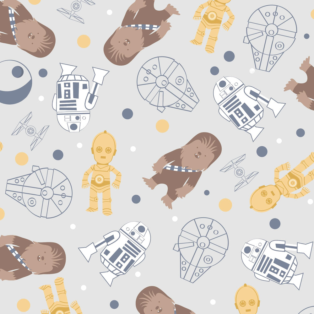 Lambs & Ivy Millennium Falcon on gray background crib sheet promotes calm nursery