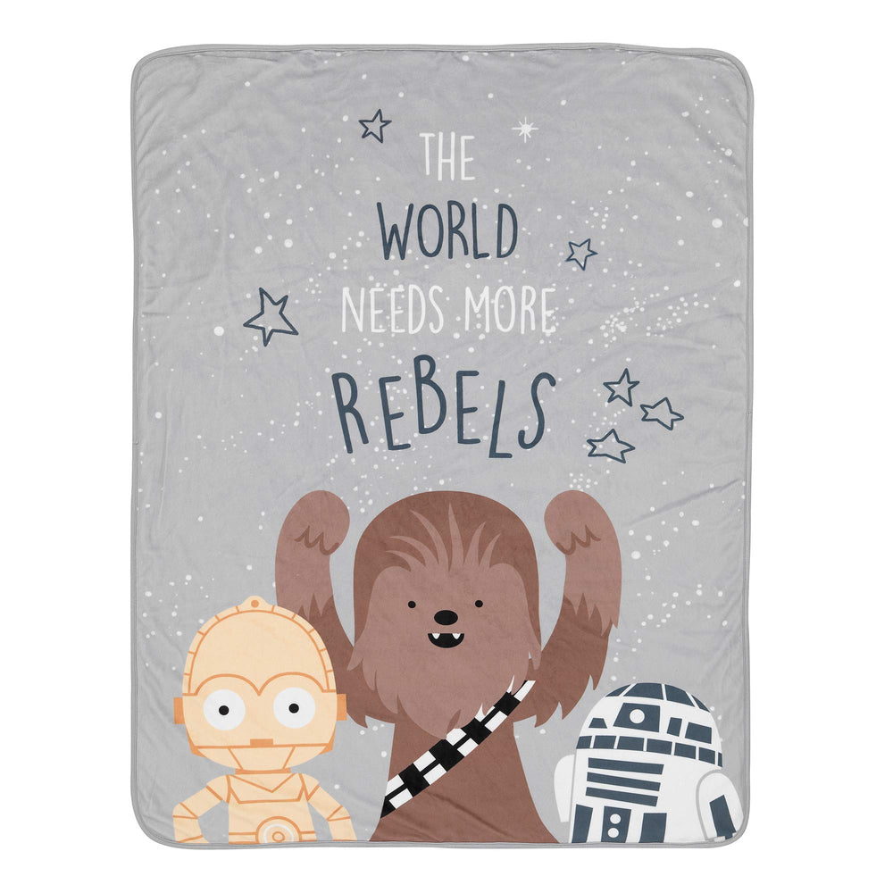 Lambs & Ivy Star Wars Rebels blanket front features Chewbacca for cozy stroller snuggles.