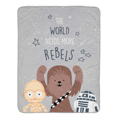 Lambs & Ivy Star Wars Rebels blanket front features Chewbacca for cozy stroller snuggles.