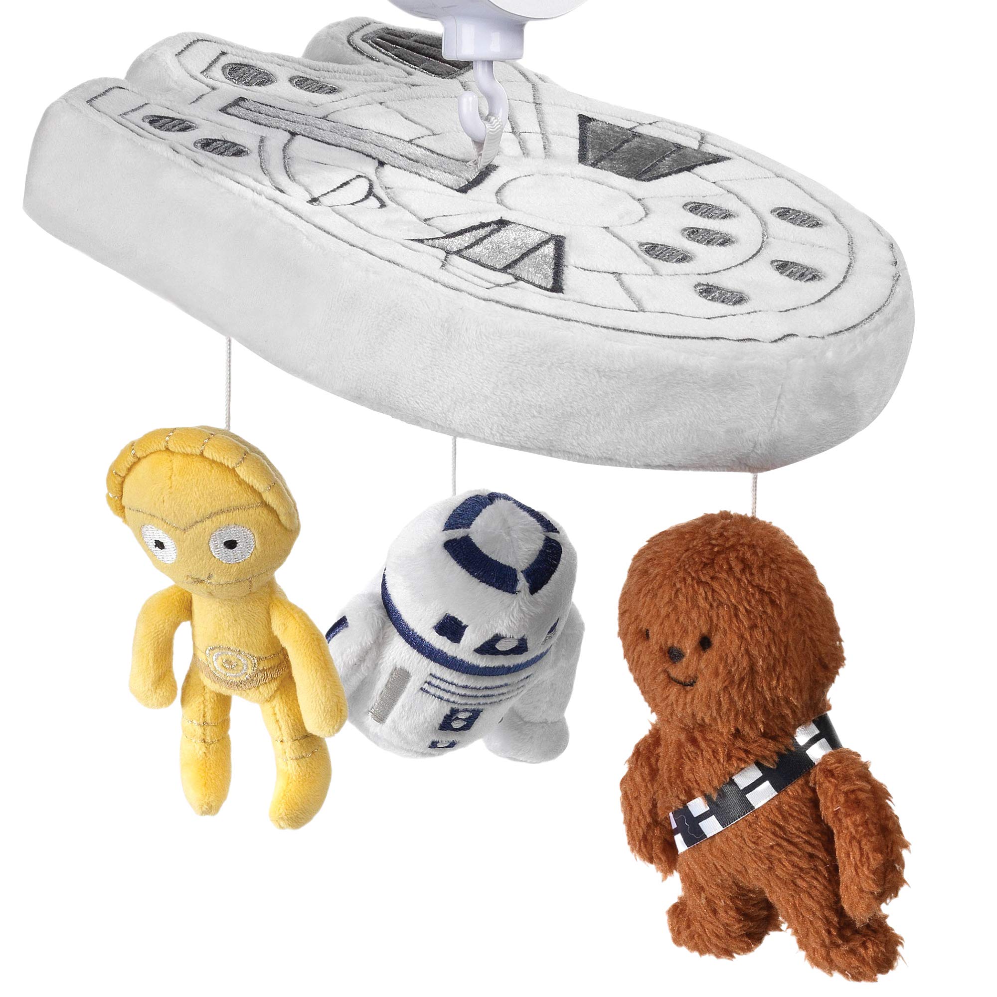 Lambs & Ivy Star Wars mobile characters rotation supports sensory exploration.