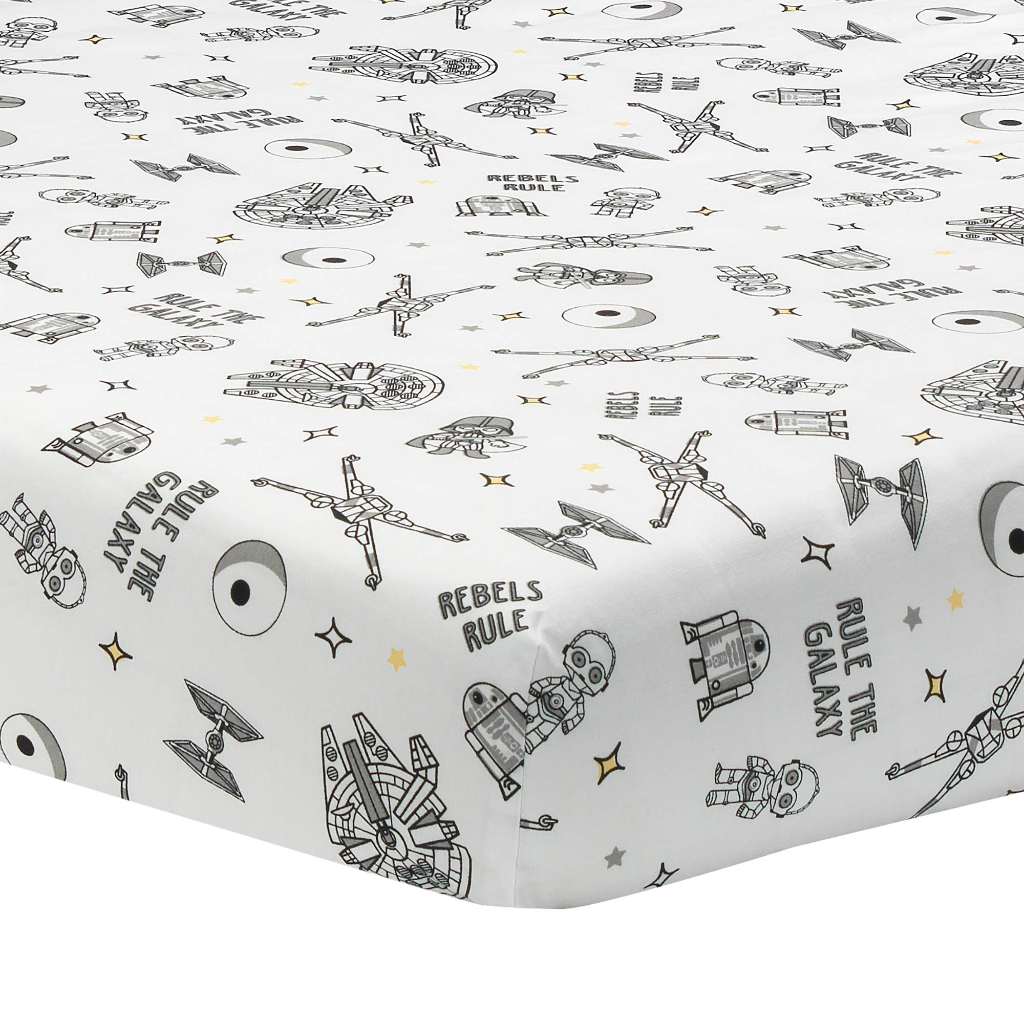 Lambs & Ivy Star Wars Rebels Rule sheet closeup highlighting breathable cotton finish for nursery comfort.