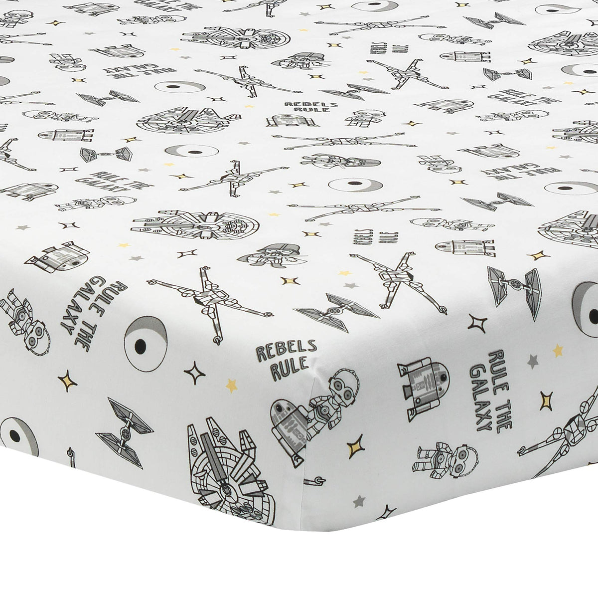 Lambs & Ivy Star Wars Rebels Rule sheet closeup highlighting breathable cotton finish for nursery comfort.