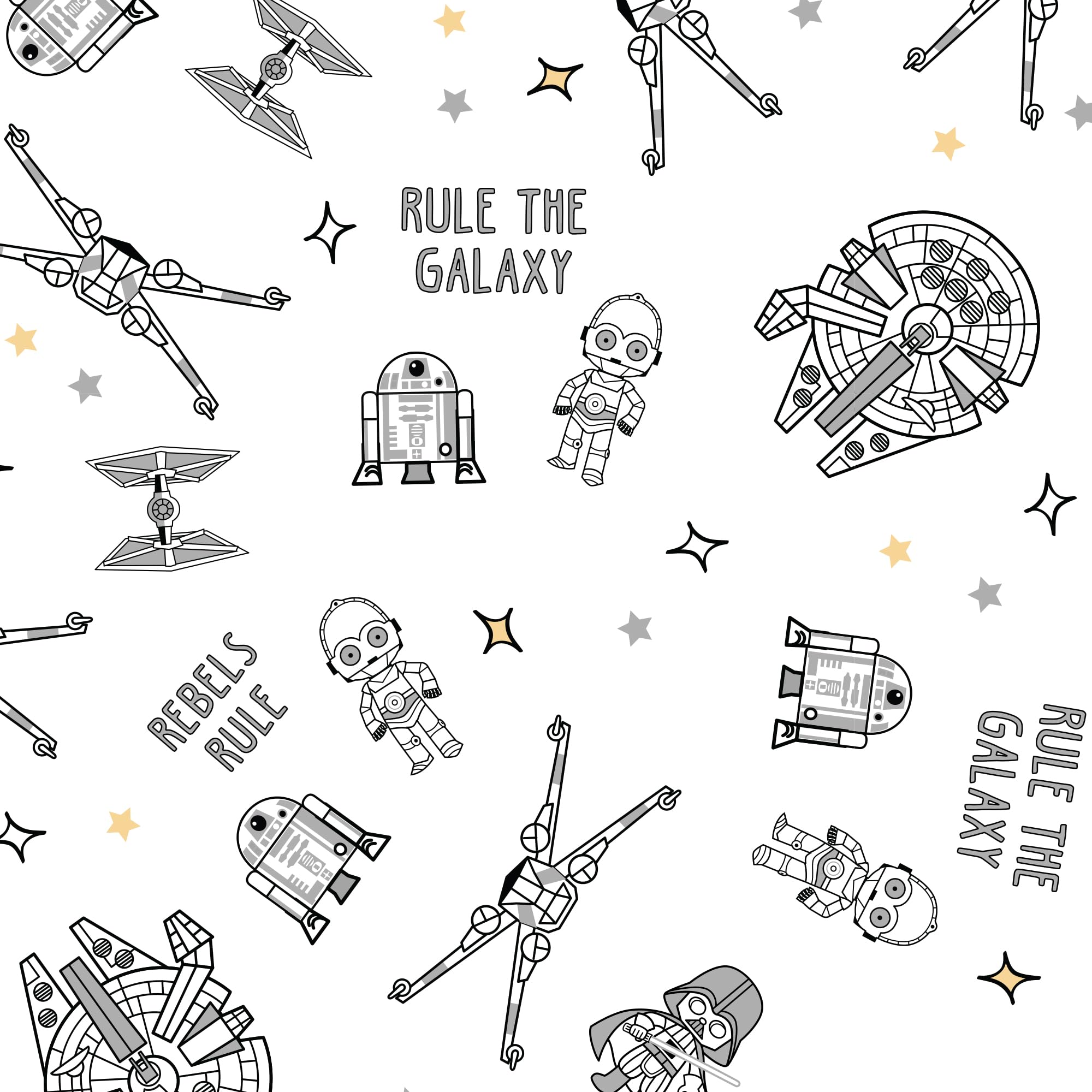 Lambs & Ivy Star Wars X-Wings print coordinates with complementary bedding sets.
