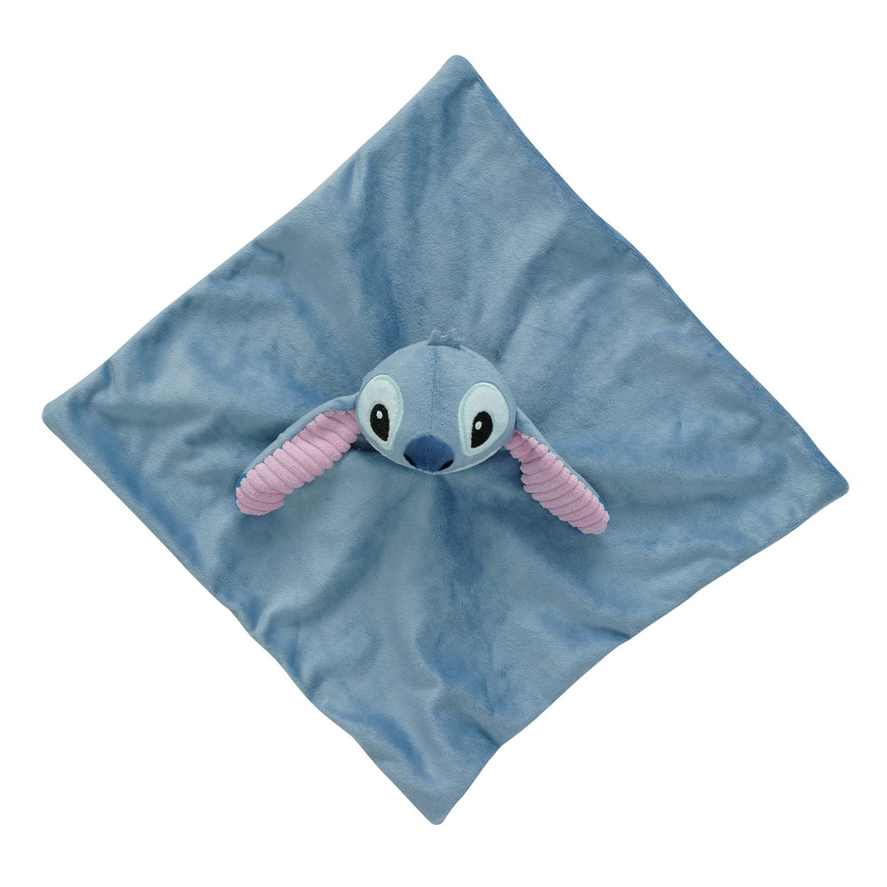 Lambs & Ivy Stitch lovey demonstrates 12x12 size for on-the-go comfort.