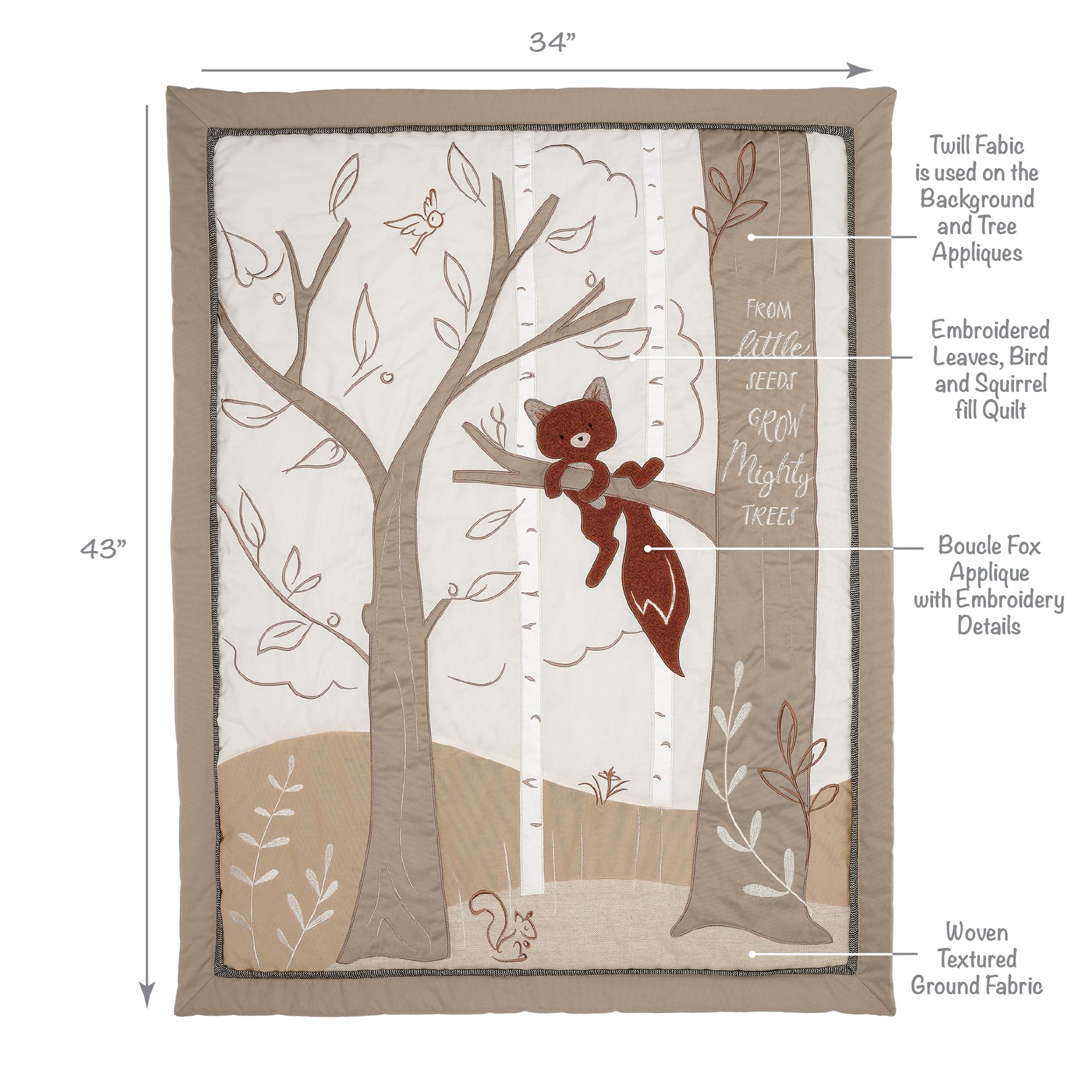 Lambs & Ivy Treetop embroidered phrase on quilt