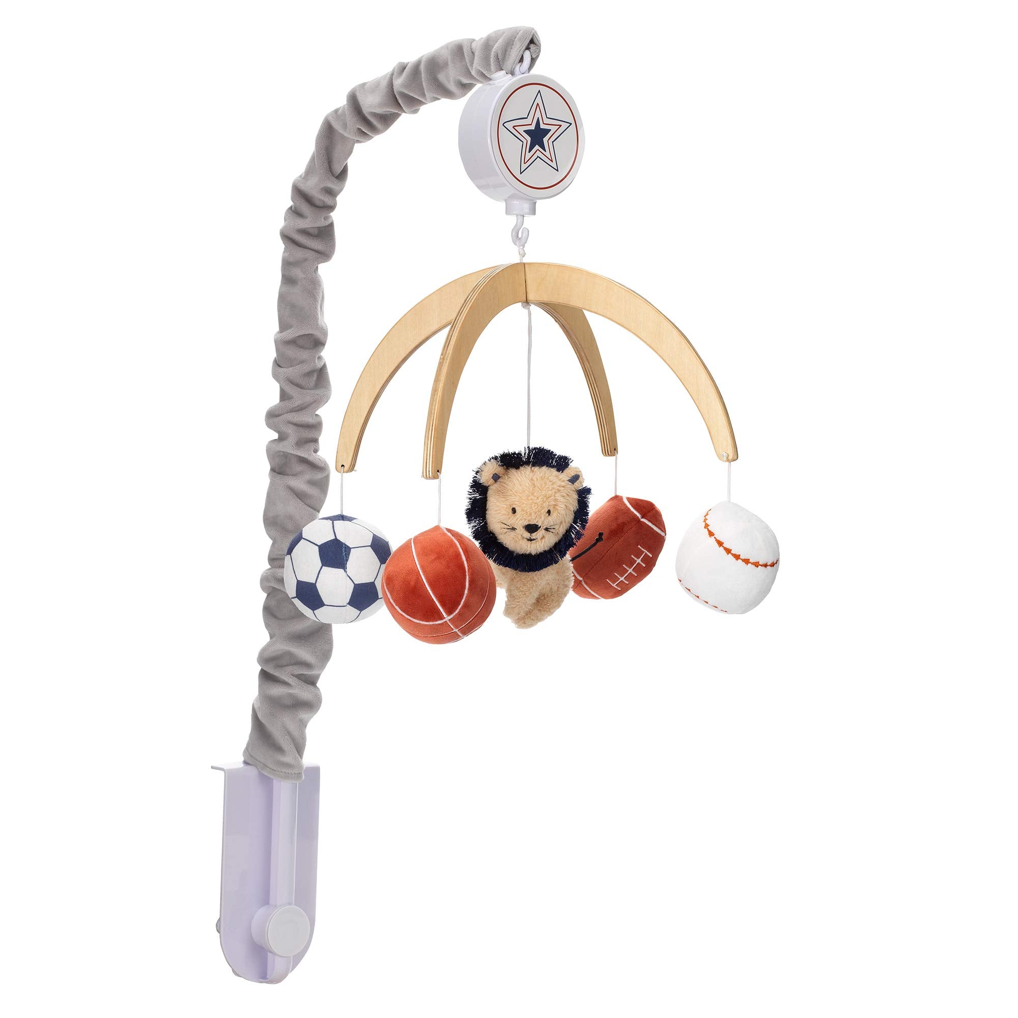 Lambs & Ivy mobile includes volume control for adjustable sound levels.