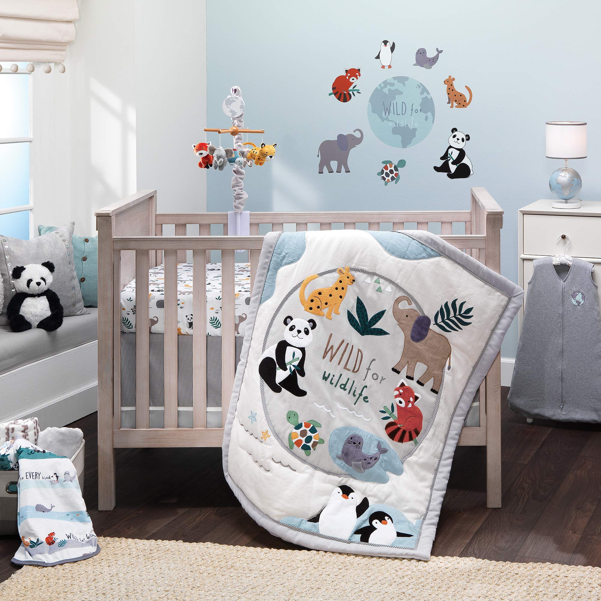 Lambs & Ivy Wild Life Musical Mobile provides soft visual tracking and auditory stimulation for brain development.