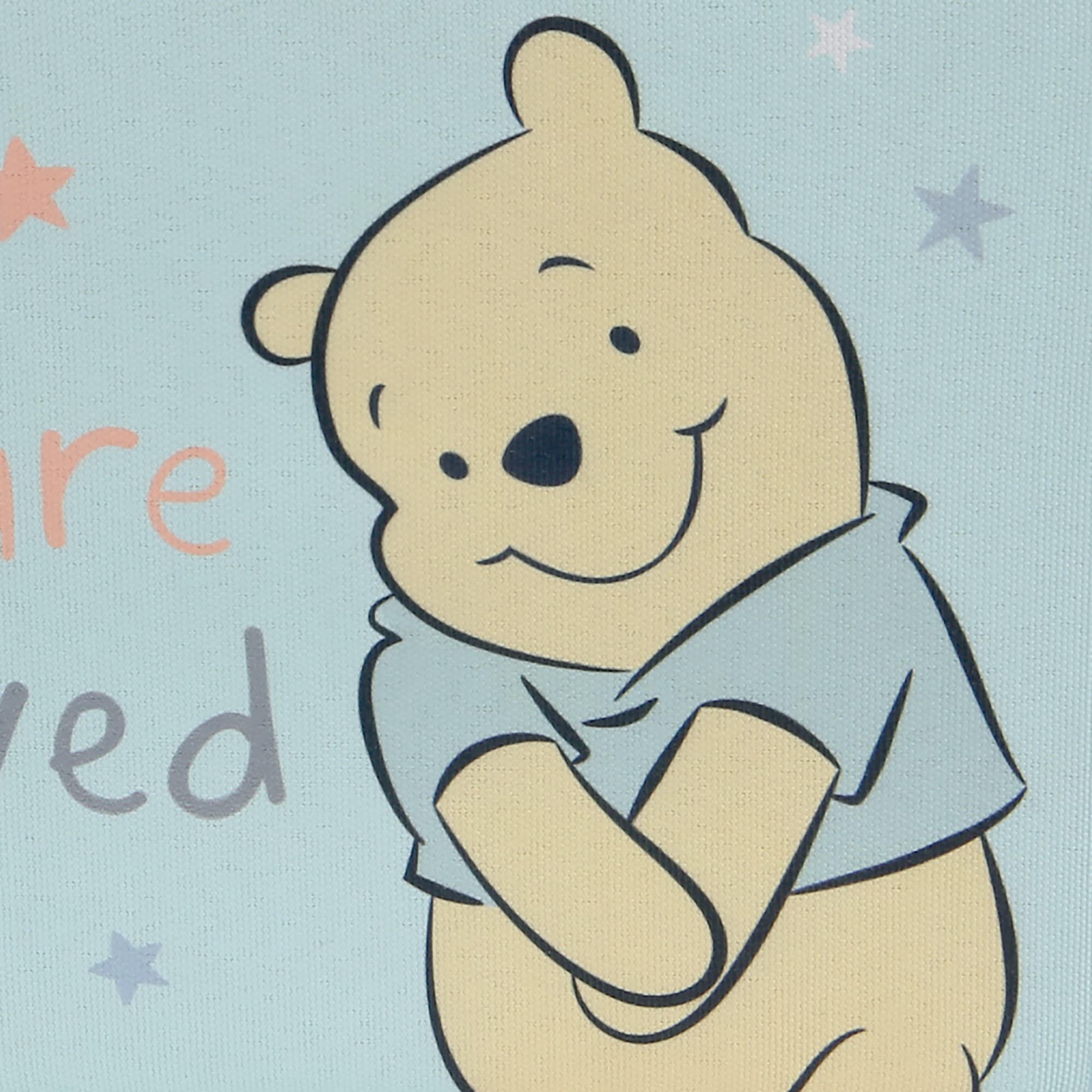 Lambs & Ivy Winnie the Pooh blue storage basket—durable canvas with soft gray lining.