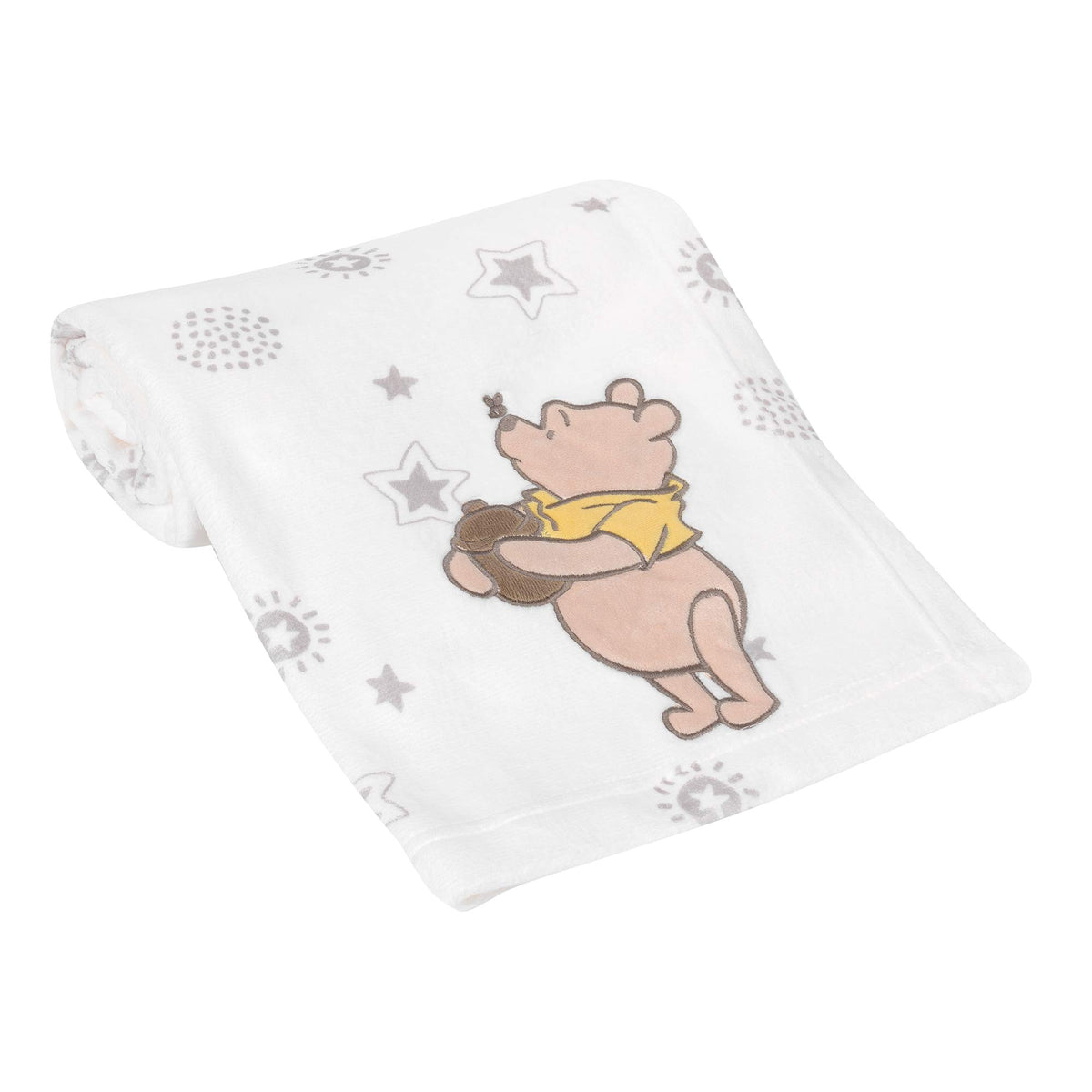 Lambs & Ivy Winnie the Pooh cream fleece blanket applique for cuddly warmth