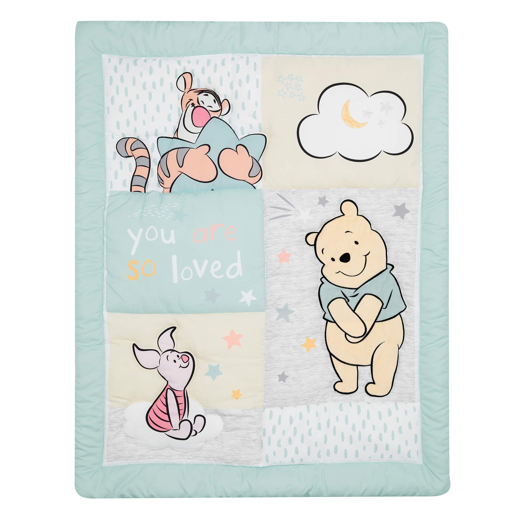 Lambs & Ivy Winnie the Pooh Hugs 3-piece set preps a cozy, photo-ready nursery.