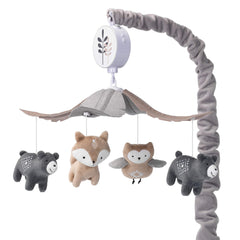 Lambs & Ivy Woodland Forest crib mobile assembly demonstrates easy crib attachment for quick setup