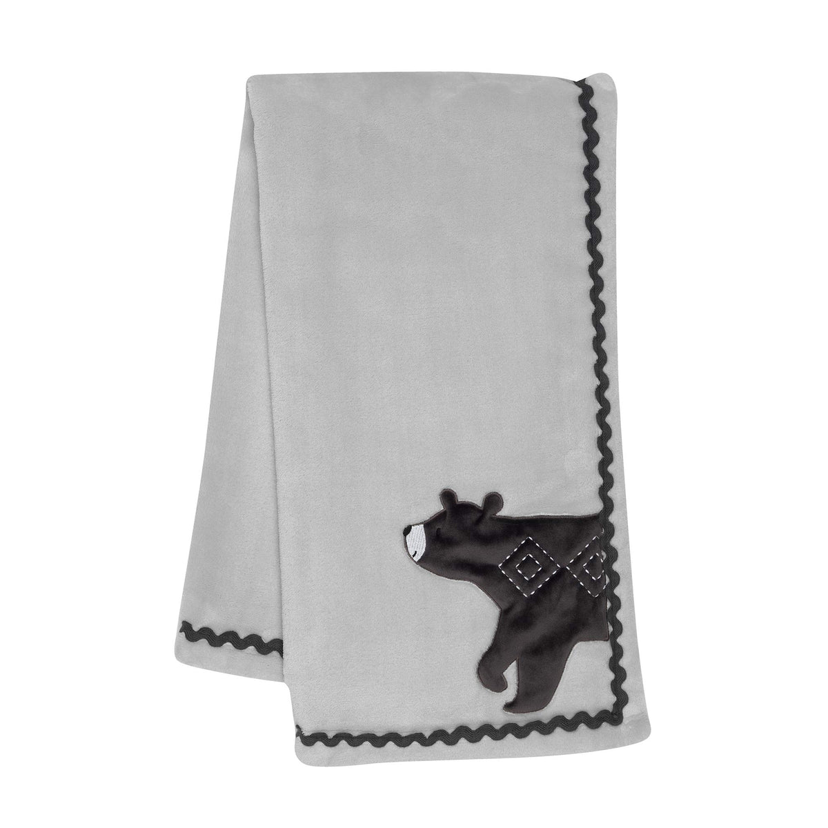 Lambs & Ivy Woodland Gray fleece blanket closeup shows plush softness for cozy snuggles.