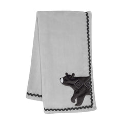 Lambs & Ivy Woodland Gray fleece blanket closeup shows plush softness for cozy snuggles.