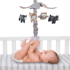 Lambs & Ivy Woodland Forest mobile rotation emphasizes soothing visuals for newborn engagement