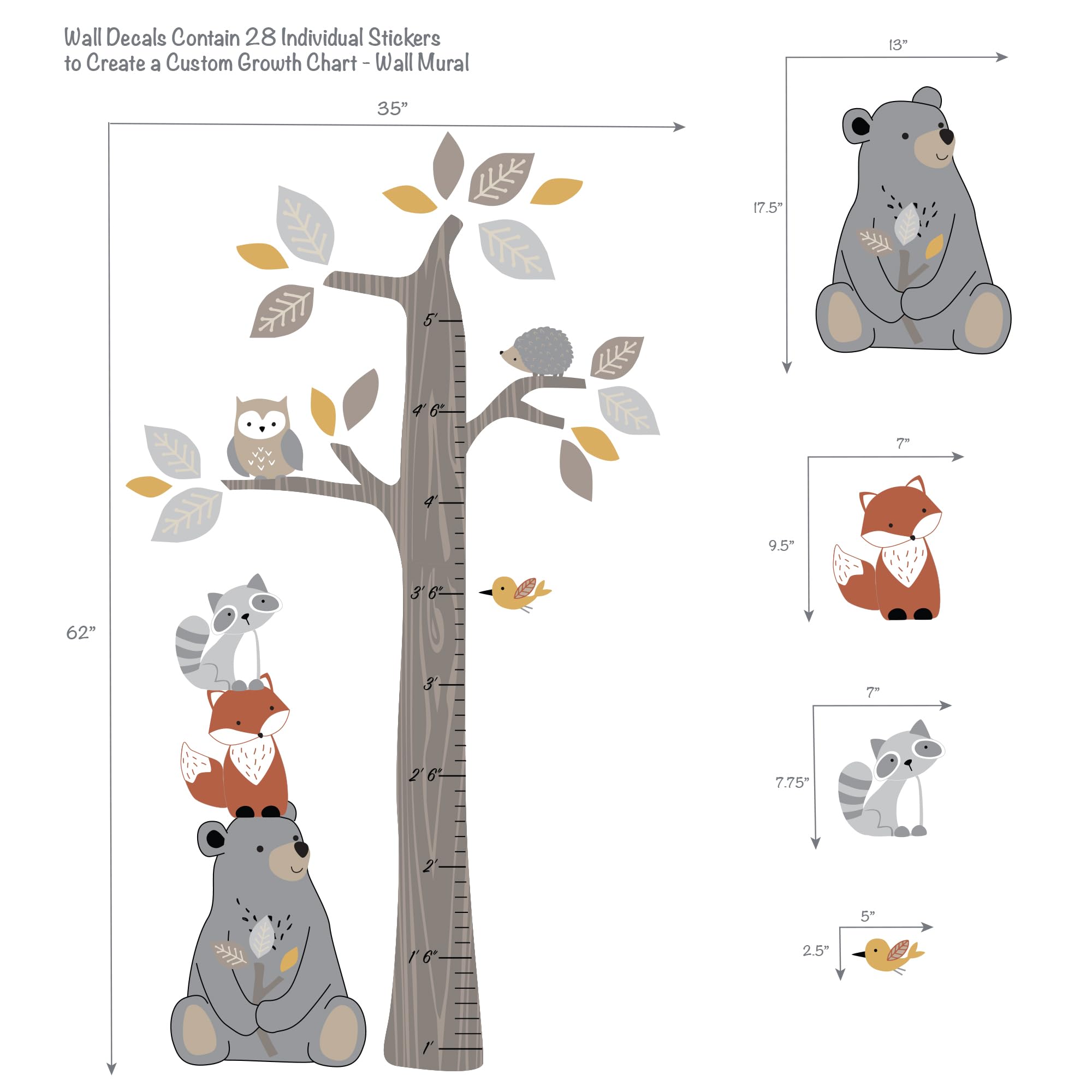 Lambs & Ivy woodland tree decal close-up highlights friendly animals ready to spark storytelling.