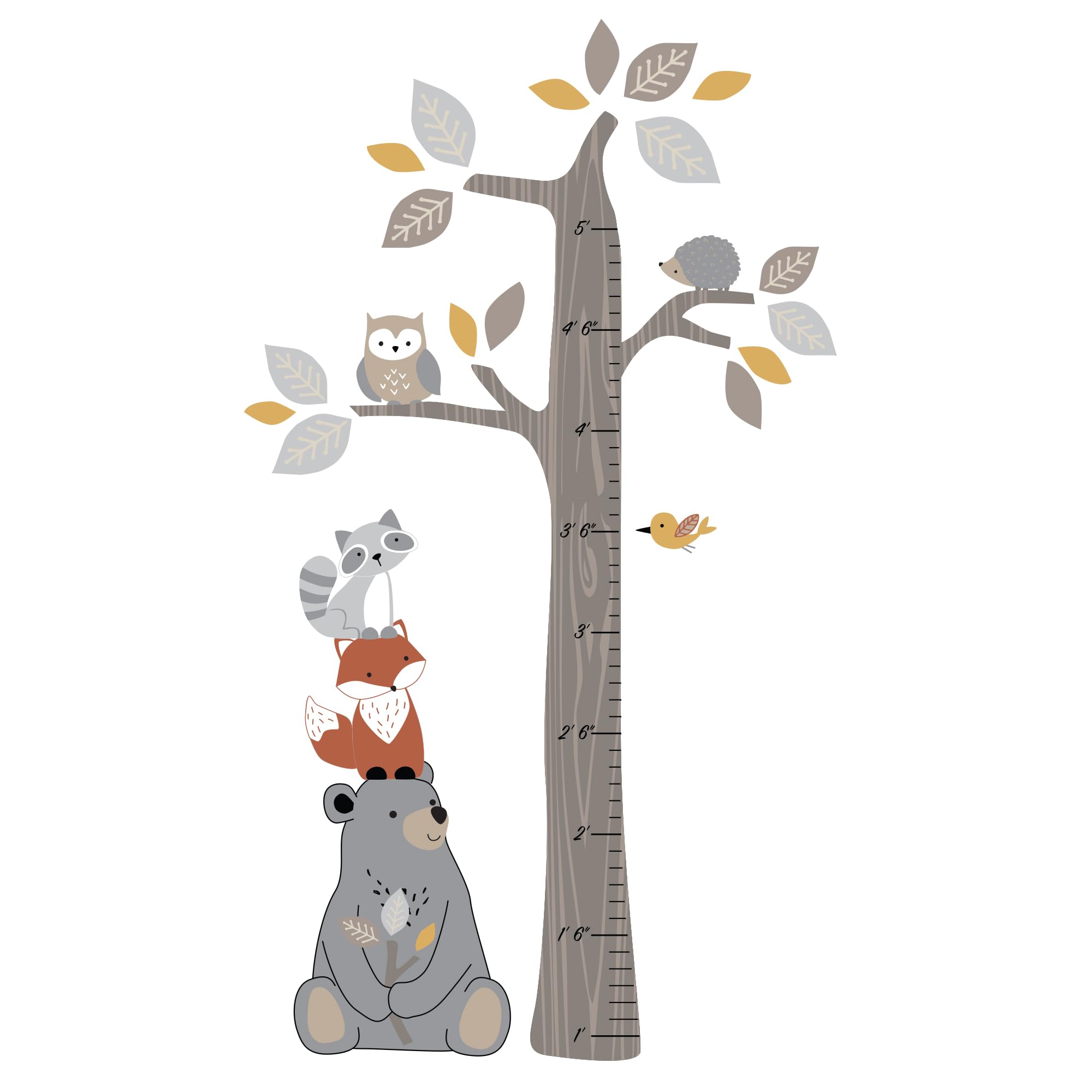 Lambs & Ivy woodland tree growth chart decal forest scene enhances playful wall decor and milestone tracking.