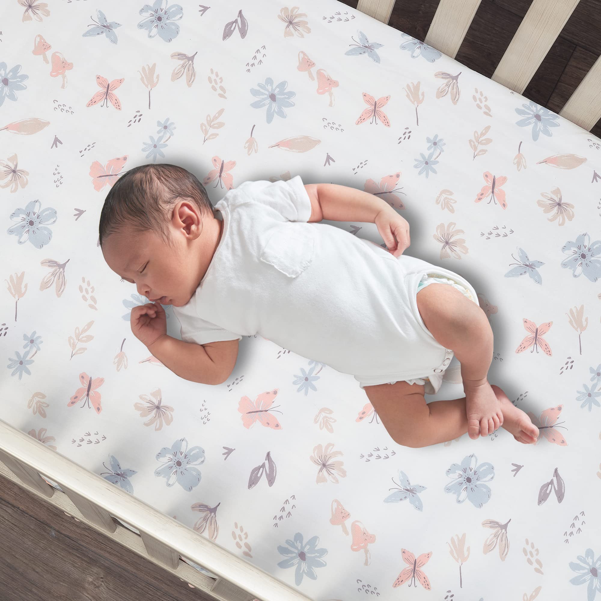 Lambs Ivy Baby Blooms watercolor mushrooms close-up highlights soft cotton texture