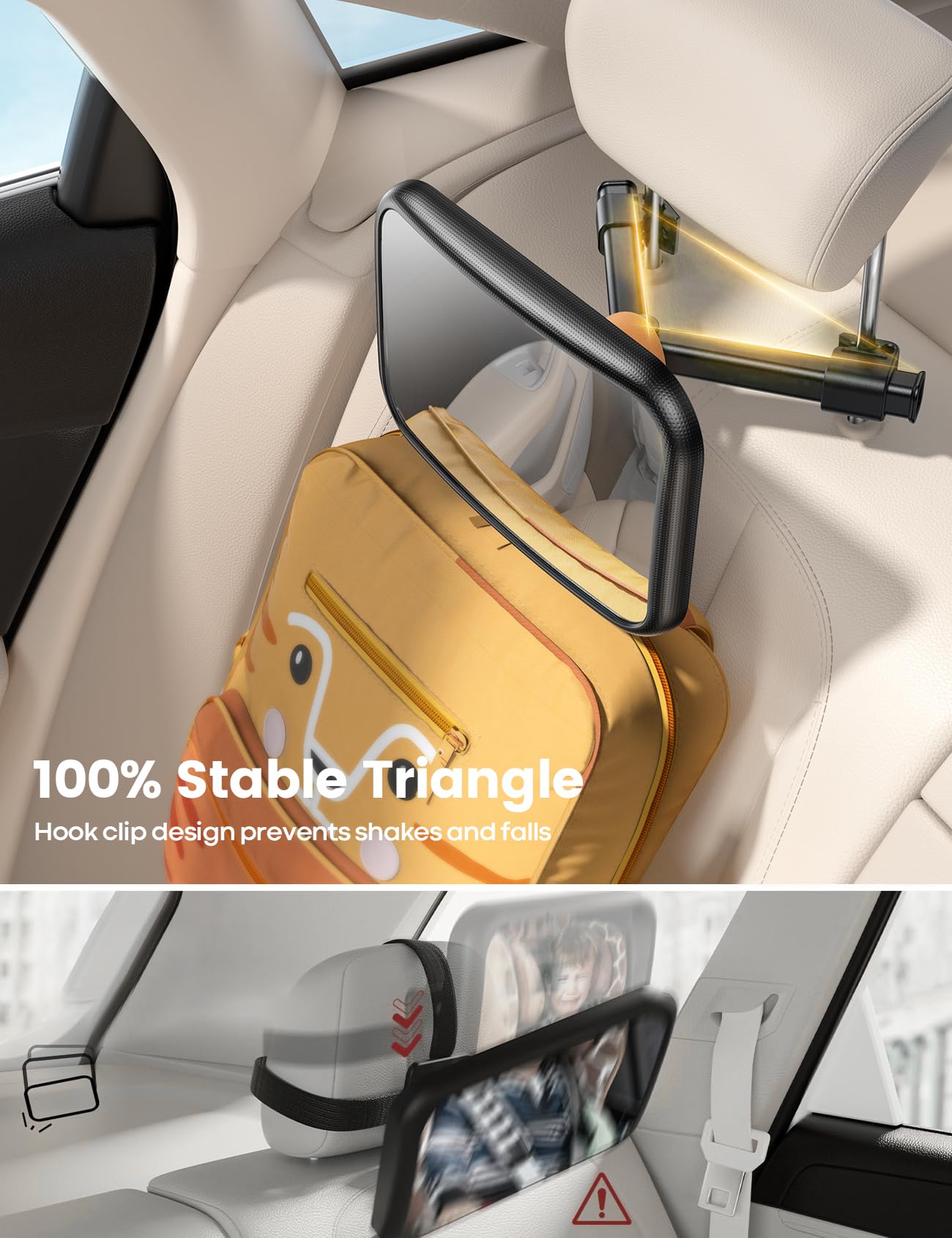 Lamicall Baby Car Mirror installs in 3 seconds with a tool-free clip