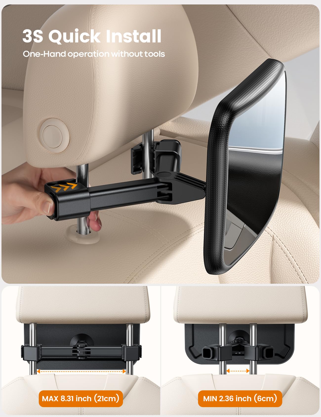 Lamicall Baby Car Mirror large surface for comprehensive rear view