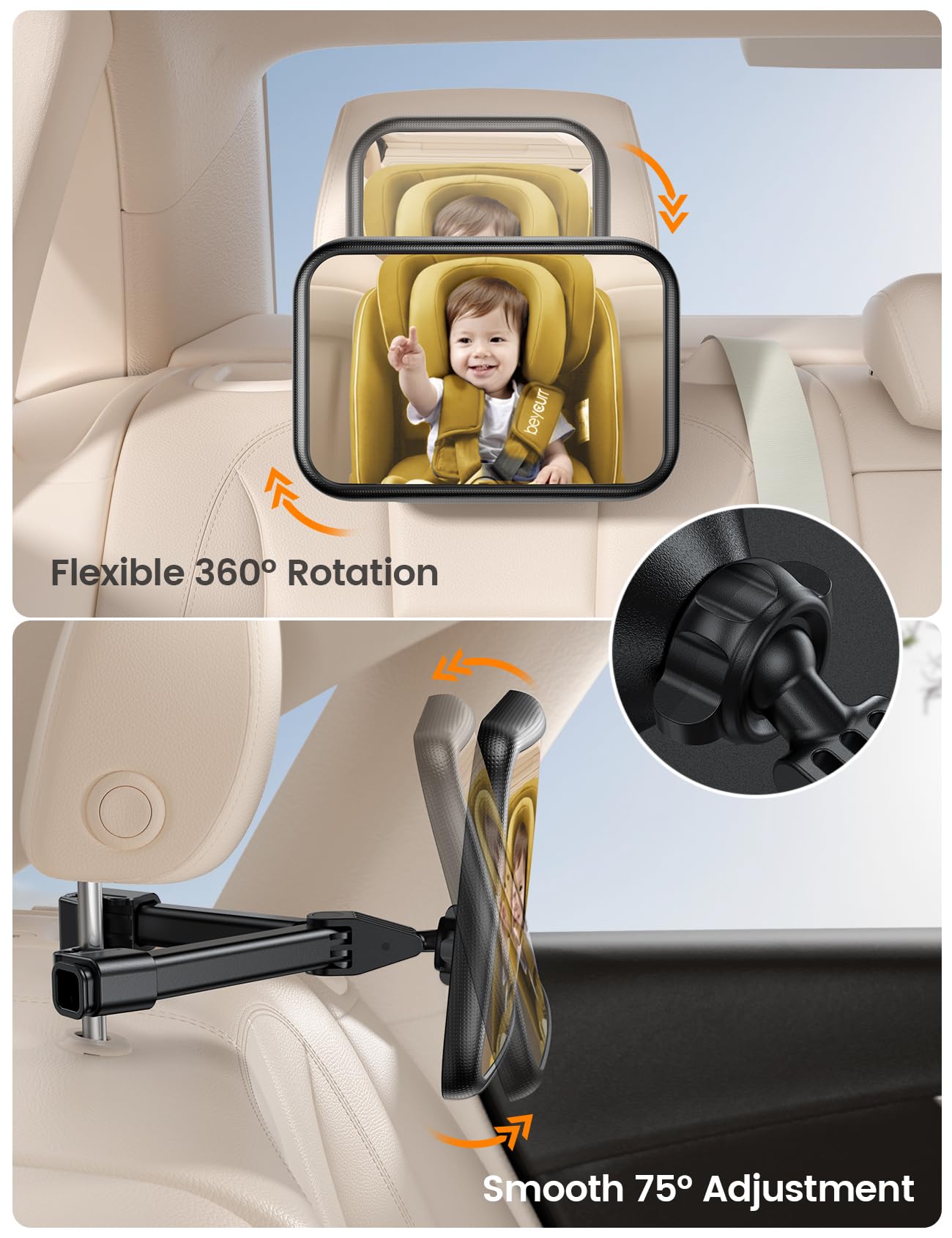 Lamicall Baby Car Mirror made of shatterproof acrylic with anti-shatter coating