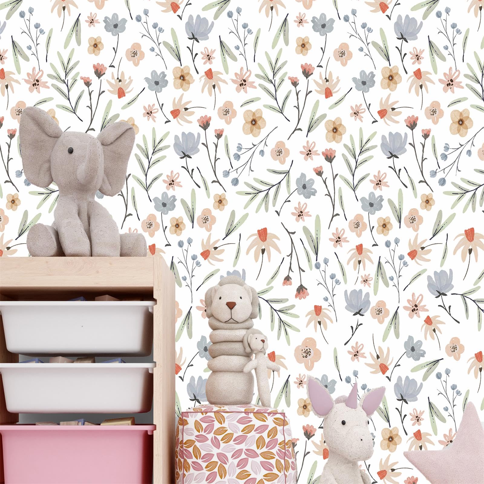 Lamkidle boho floral wallpaper with wildflowers adds soft texture to walls.