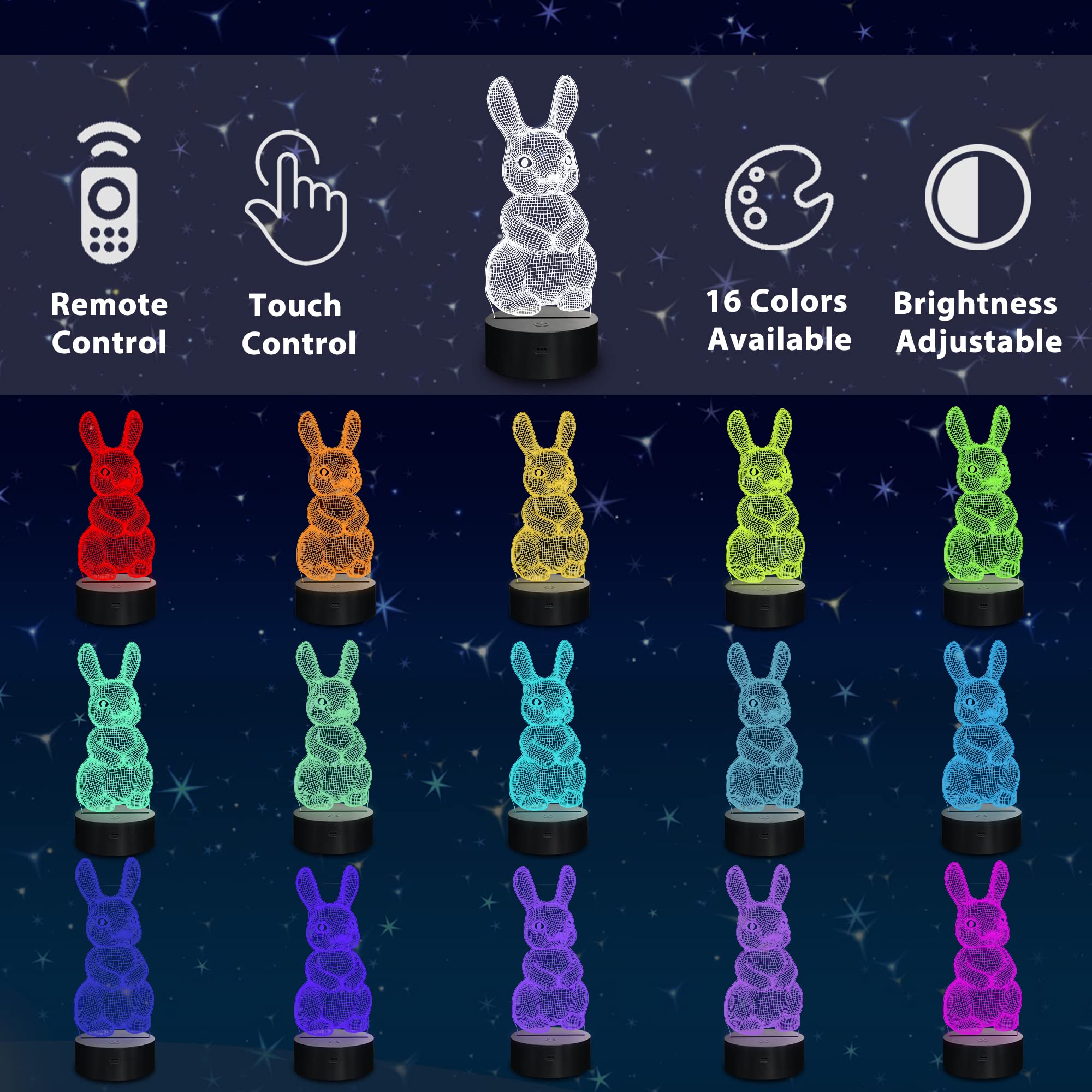 Lampeez 3D Rabbit Lamp remote control enables color changes