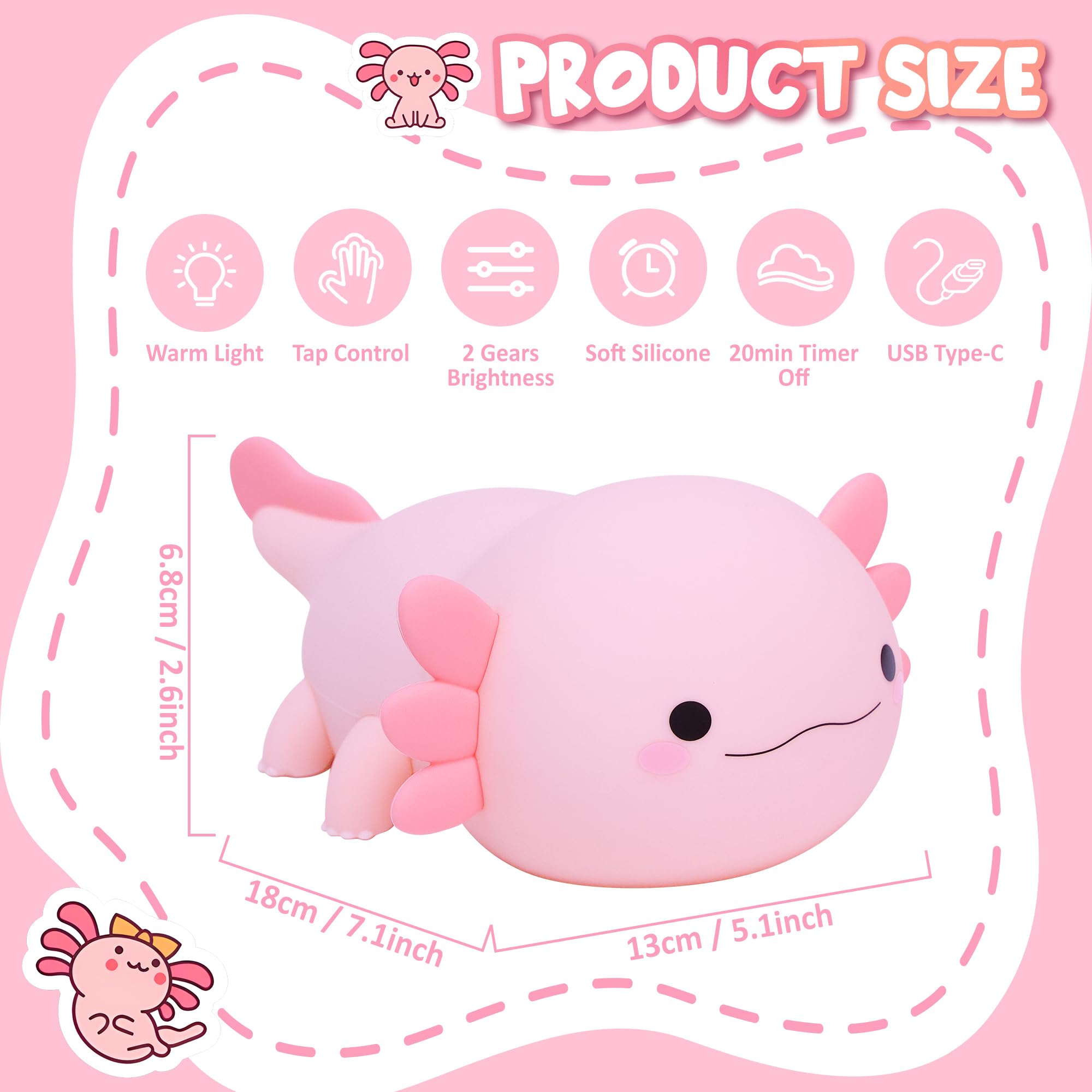 Lampeez axolotl night light enhances nursery and bedroom decor.