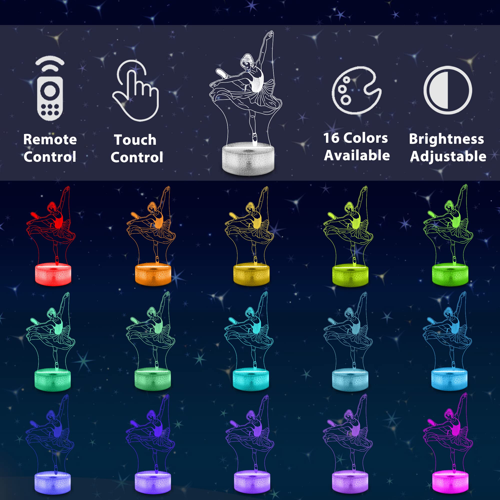 Lampeez Ballet 16-colors options provide playful mood lighting for kids' rooms.