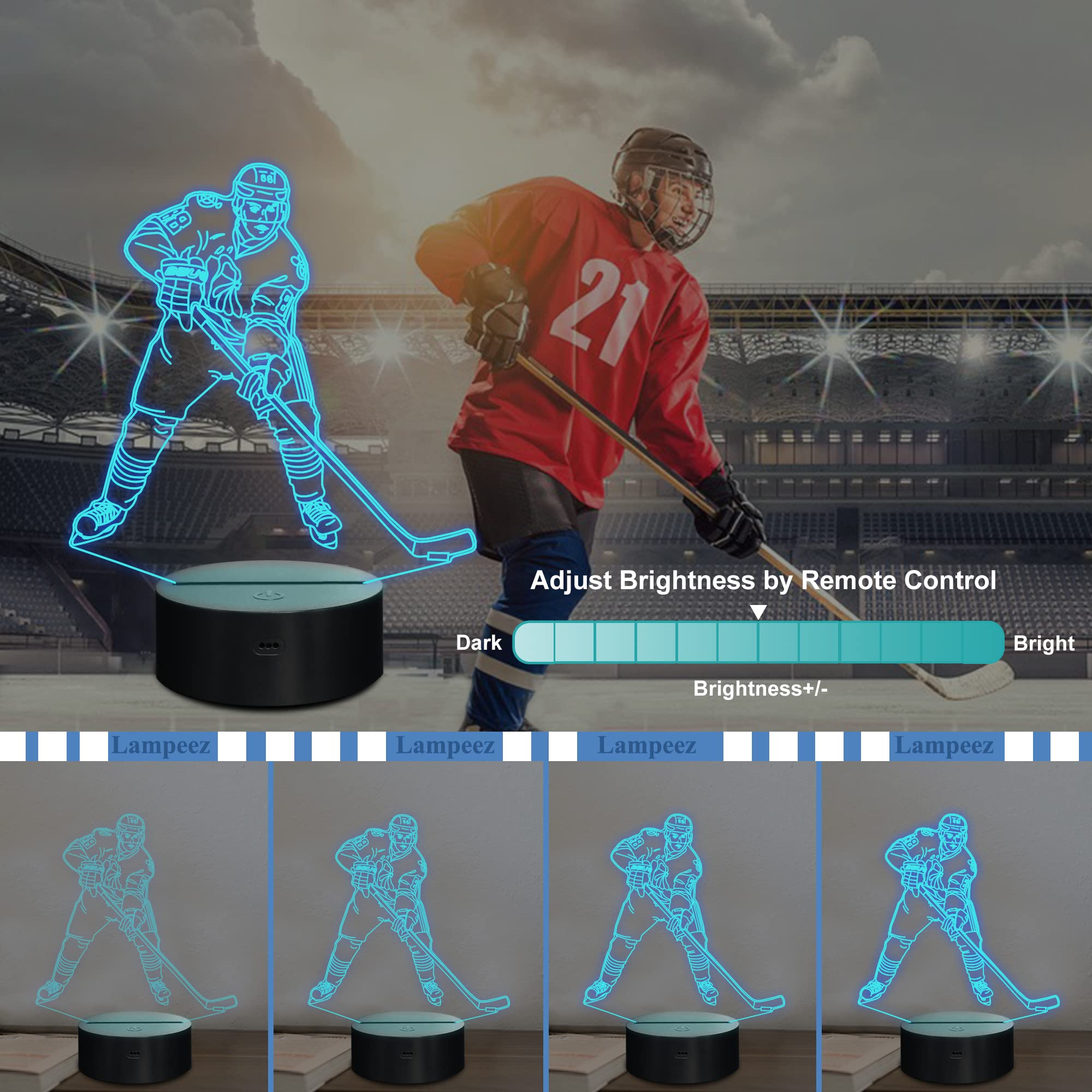 Lampeez ice hockey night light with 16 colors and modes.