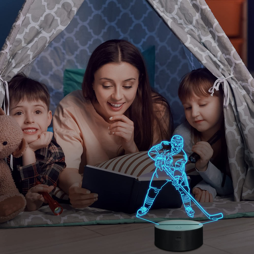 Lampeez ice hockey night light acrylic panel shows engraved 3D detail.