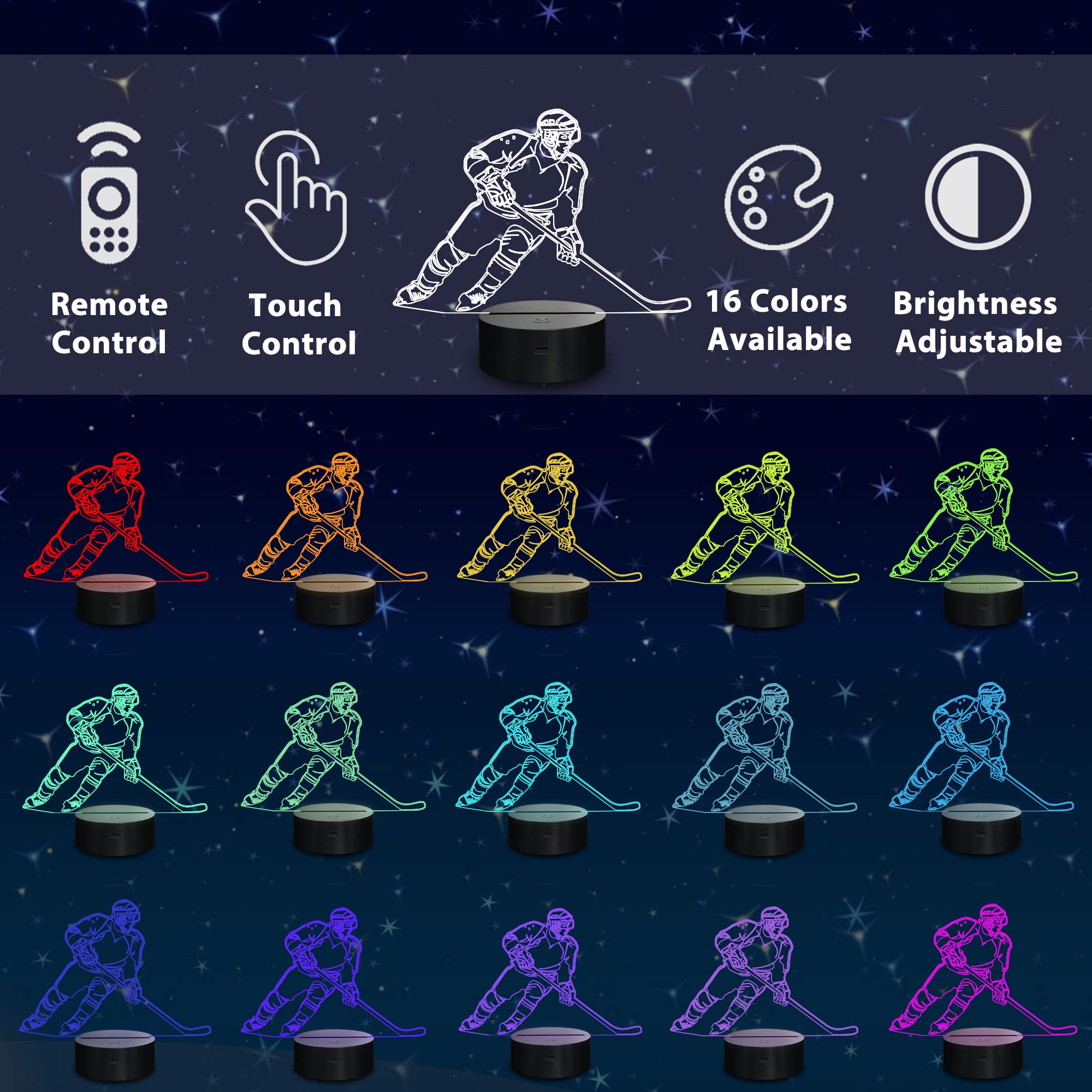 Lampeez Ice Hockey 3D Night Light acrylic panel shows vivid 3D illusion.