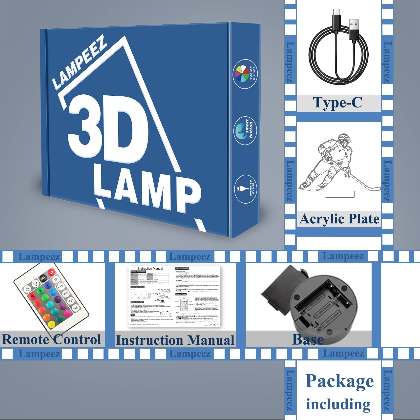 Lampeez Ice Hockey 3D Night Light eye-caring LED protects eyes during late nights.