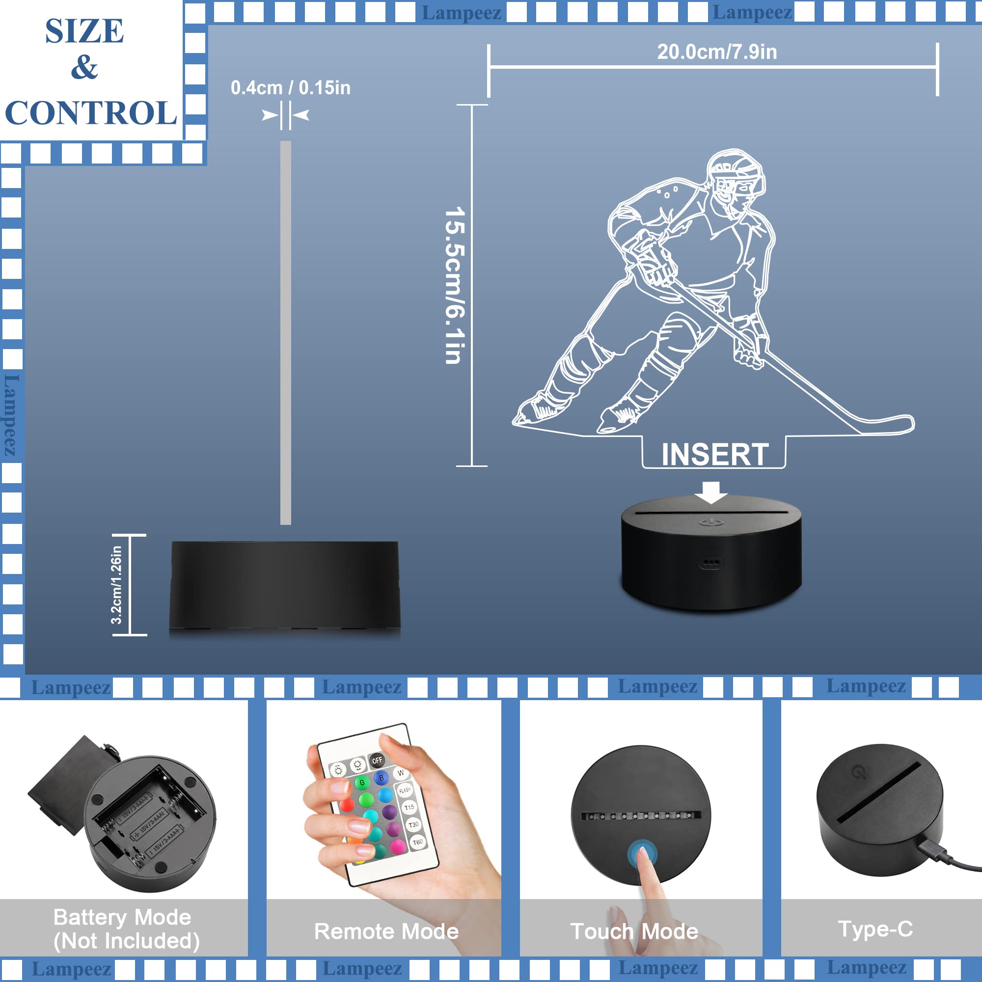 Lampeez Ice Hockey 3D Night Light home decor fits desks and bedrooms.