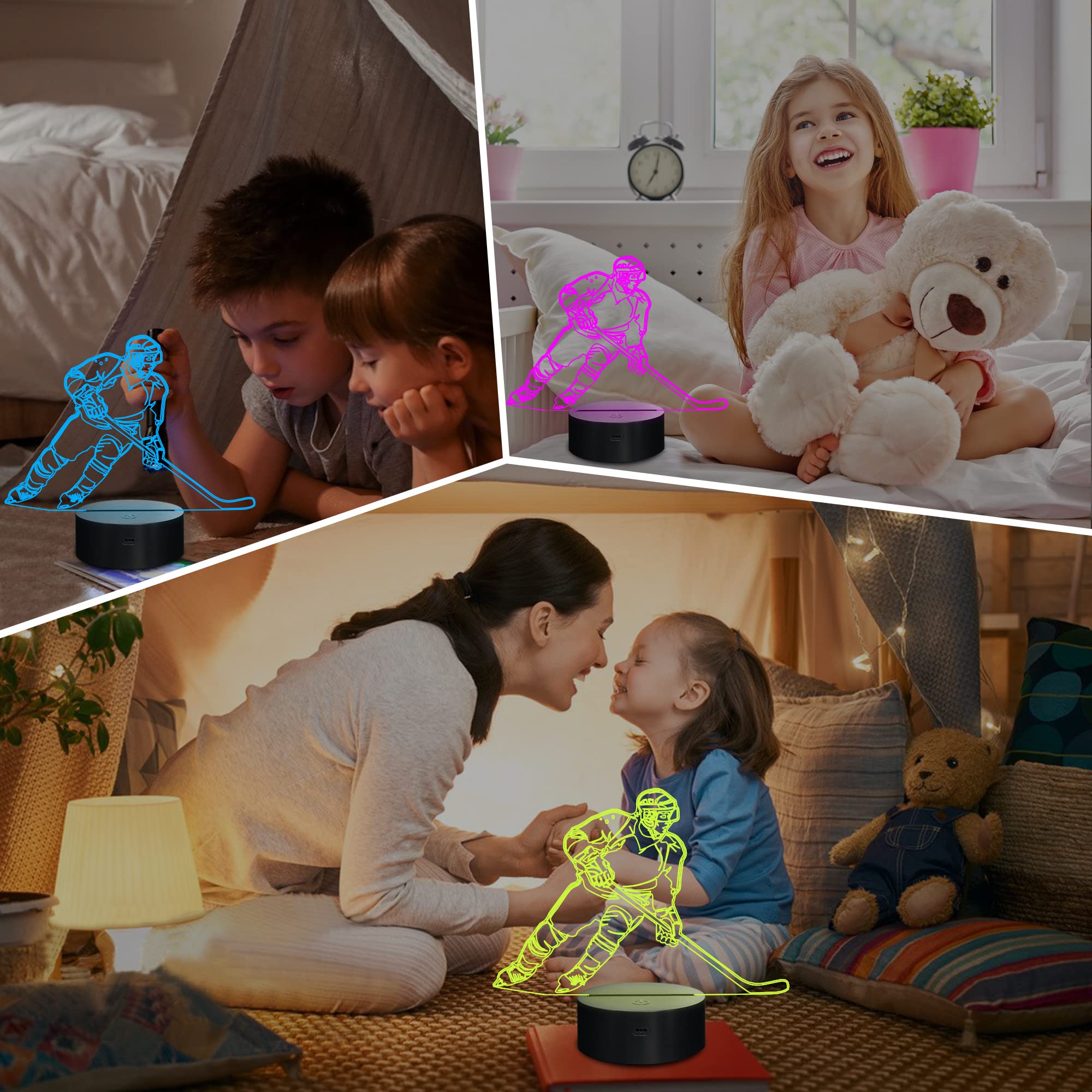 Lampeez Ice Hockey 3D Night Light 16 colors enable playful room mood.