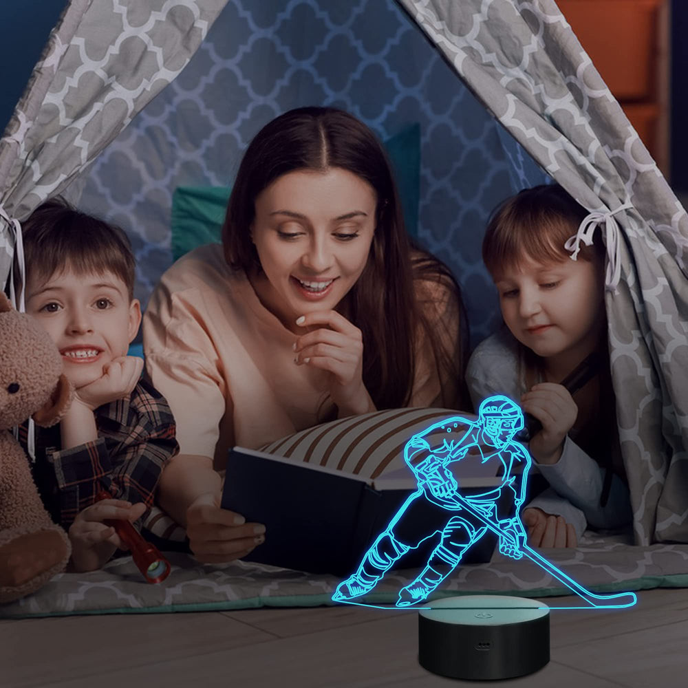Lampeez Ice Hockey 3D Night Light USB cable powers simple plug-in use.