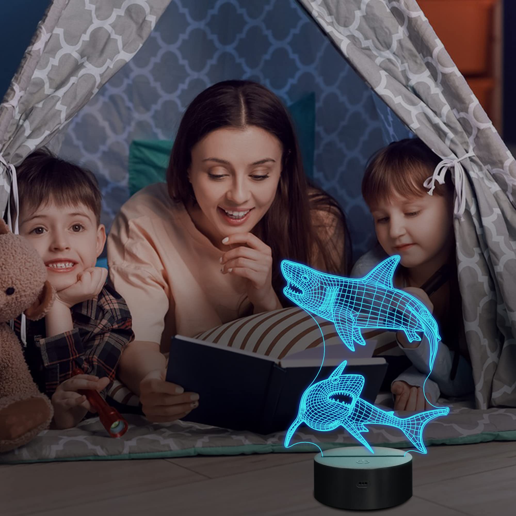 Lampeez Kids 3D Shark Night Light dimmer helps set the perfect brightness.