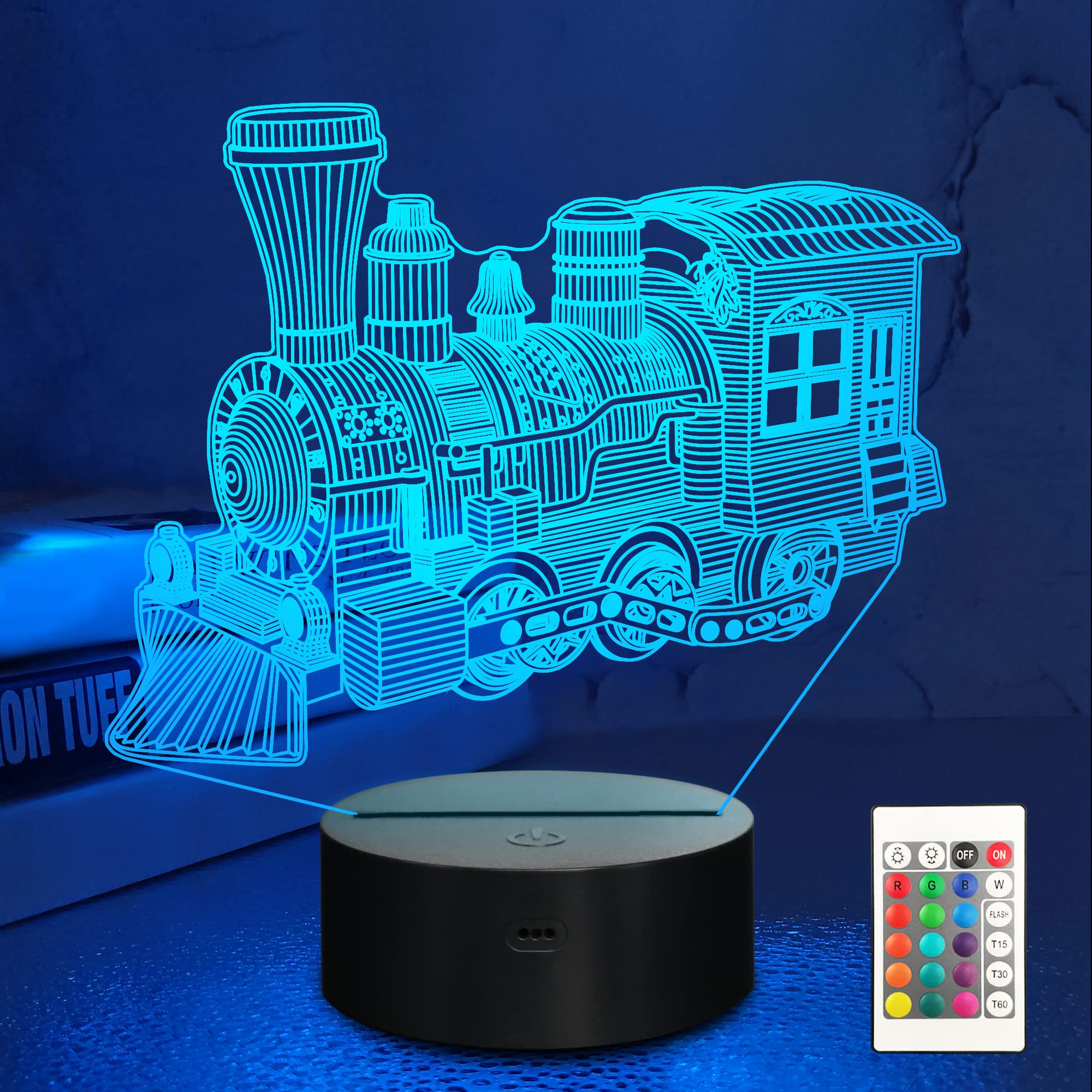 Lampeez 3D Train Night Light with engraving for calming bedtime ambiance.