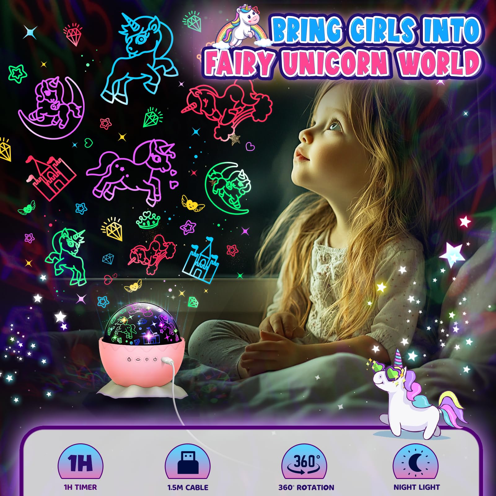 Lampspark Unicorn Egg projection starry sky lights ceiling with calming twinkles for rest