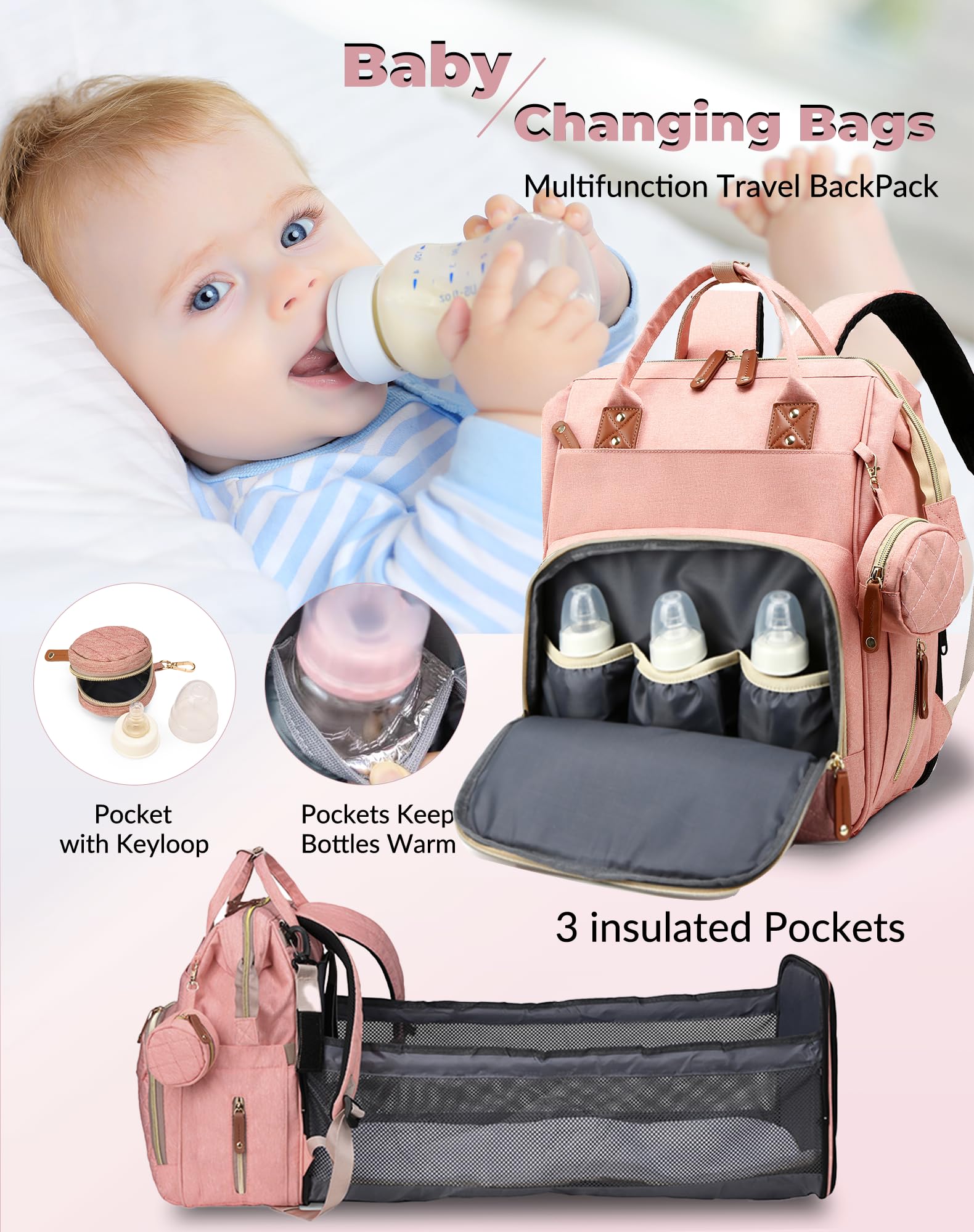 Lamroro diaper bag 18-pocket capacity keeps essentials organized during outings.